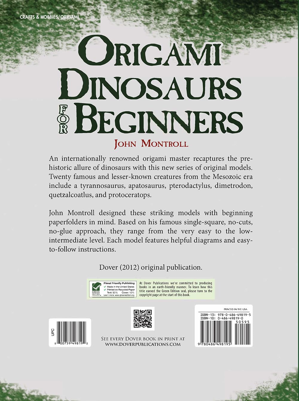 Origami Dinosaurs for Beginners - Easy Step-by-Step Paper Folding Kit for Kids & Adults | Creative DIY Craft Project for Home Decor, Party Favors & Educational Fun | Dover Crafts Origami & Papercrafts