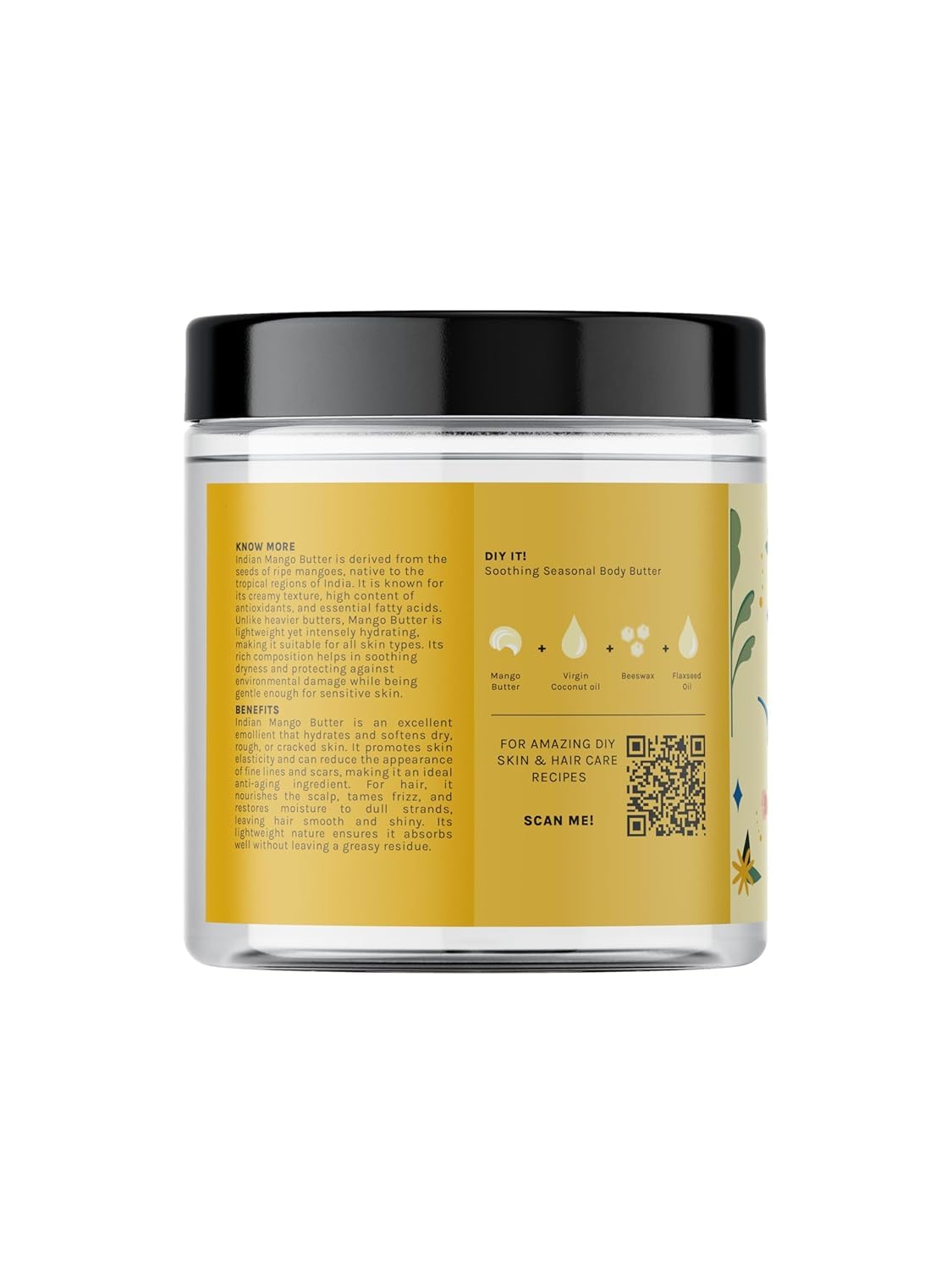 100% Pure Raw Unrefined Mango Butter for Skin & Hair - Natural Body Butter for Dry Skin, Lip Balm Cream - Deep Moisturizing & Nourishing Treatment - Plastic Jar 100g - Perfect for DIY Beauty, Massage, and Skincare Routine