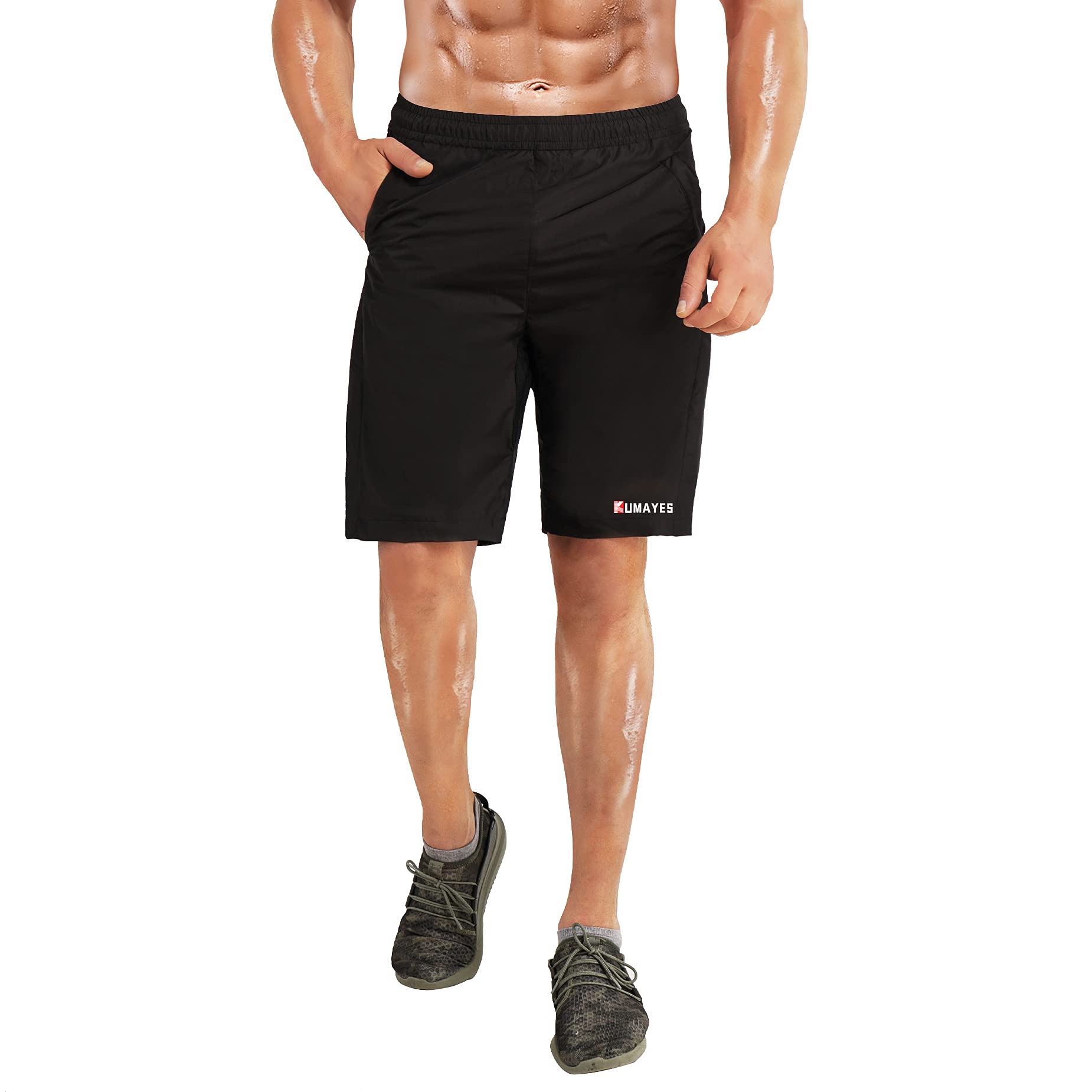 KUMAYES Men's Sauna Sweat Shorts - Workout Sauna Suit Pants with Pocket for Gym, Running & Weight Loss | Ideal for Fitness, Training & Detox