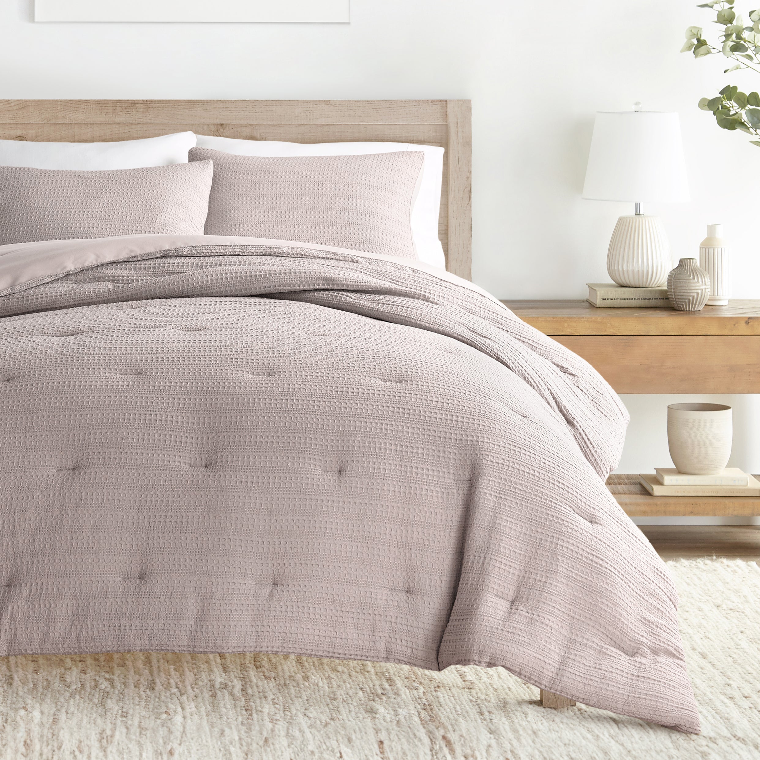 Soft Waffle Textured Comforter Set - Queen Size Bedding with Pillow Shams - Perfect for Cozy Bedrooms & Guest Rooms