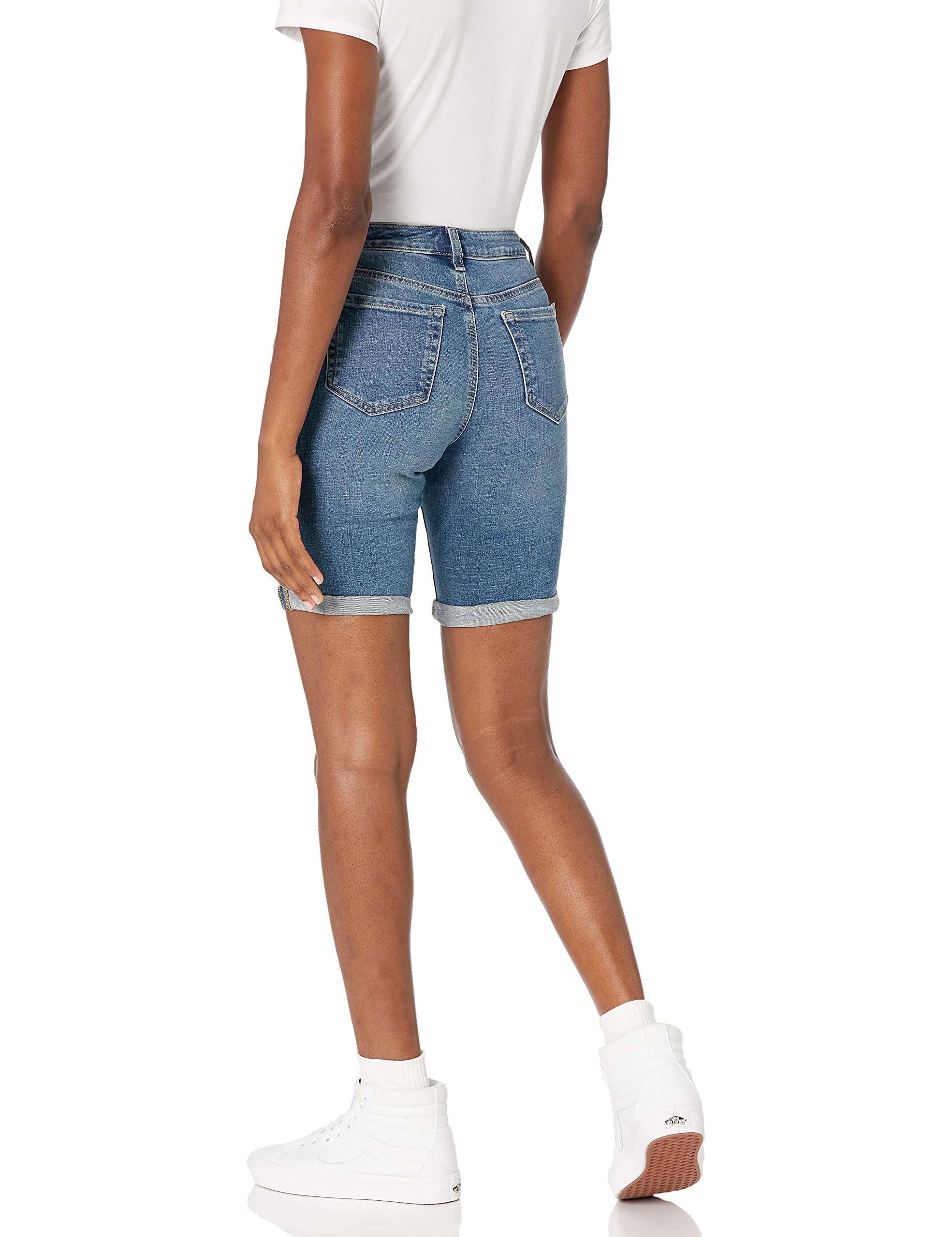 Amazon Essentials Women's Denim Bermuda Shorts with Pockets - Comfortable Stretch Denim Shorts for Women, High Waisted Casual Summer Shorts with Side Pockets | Perfect for Beach, Vacation & Everyday Wear
