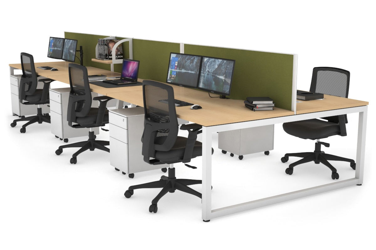 Quadro Loop Legs 6-Person Office Workstation Desk - 1600L x 800W with Cable Management Scallop - Ideal for Collaborative Workspaces & Open Office Environments