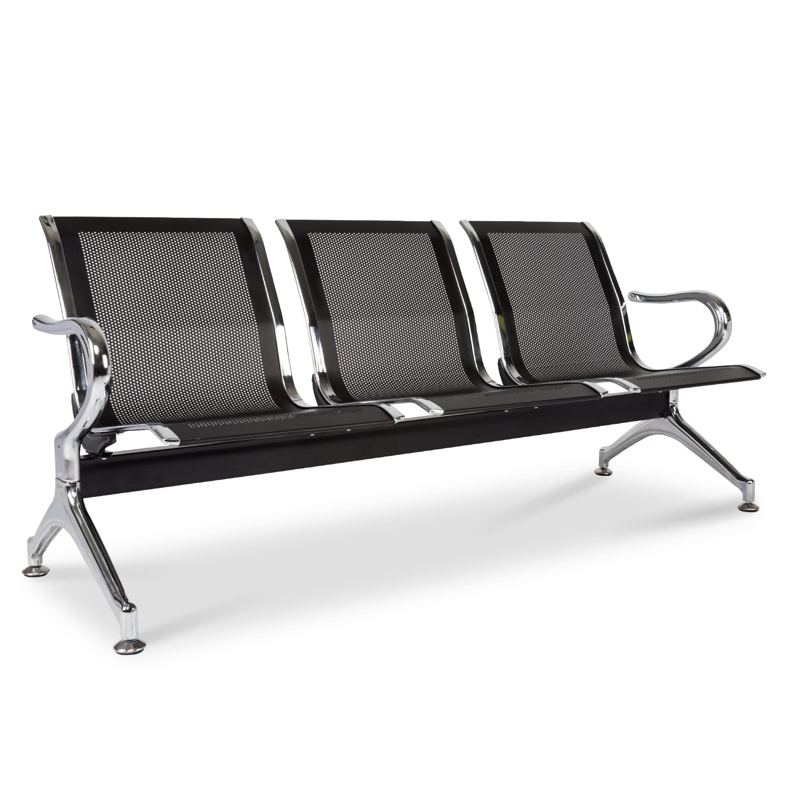 Kinsuite 3-Seat Waiting Room Bench with Arms - Durable Black Reception Bench for Airport, Hospital, Office & Business Lobby Seating | Commercial Waiting Area Chairs for High-Traffic Public Spaces