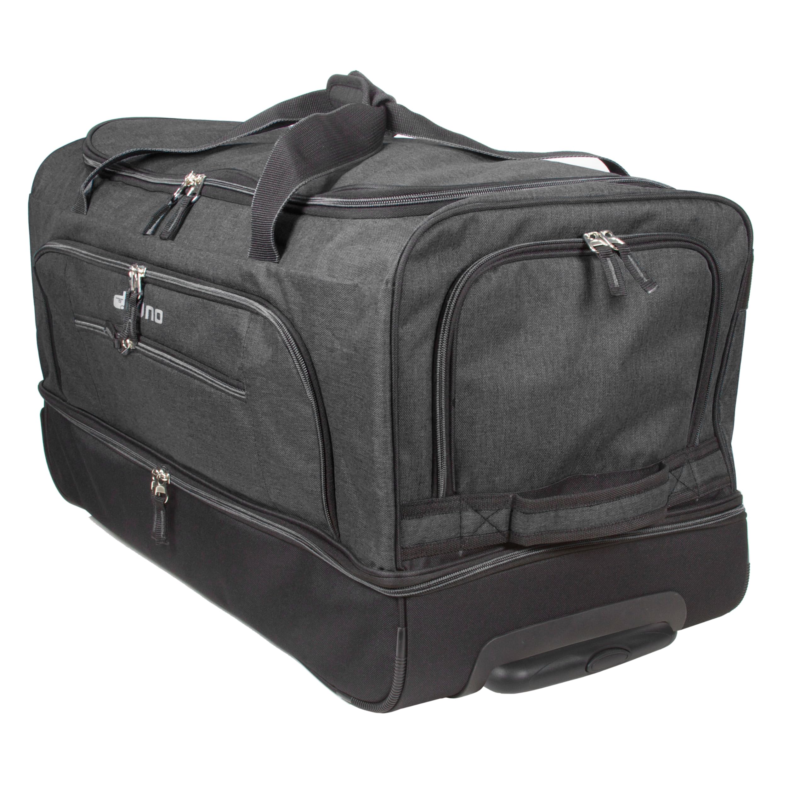 Dejuno Lightweight Denim Drop Bottom Rolling Duffel Bag - Travel Luggage with Wheels for Airplane, Gym & Weekend Getaways | Durable Carry-On Duffel for Men & Women