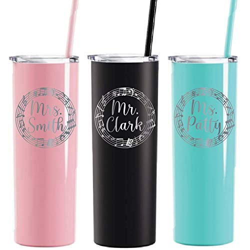 Personalized 20 oz Music Teacher Tumbler - Laser Engraved Stainless Steel Vacuum Insulated Cup with Straw & Lid - Perfect Band Teacher Gift, Music Lover Present - Great for Rehearsals, Lessons & Backstage Use