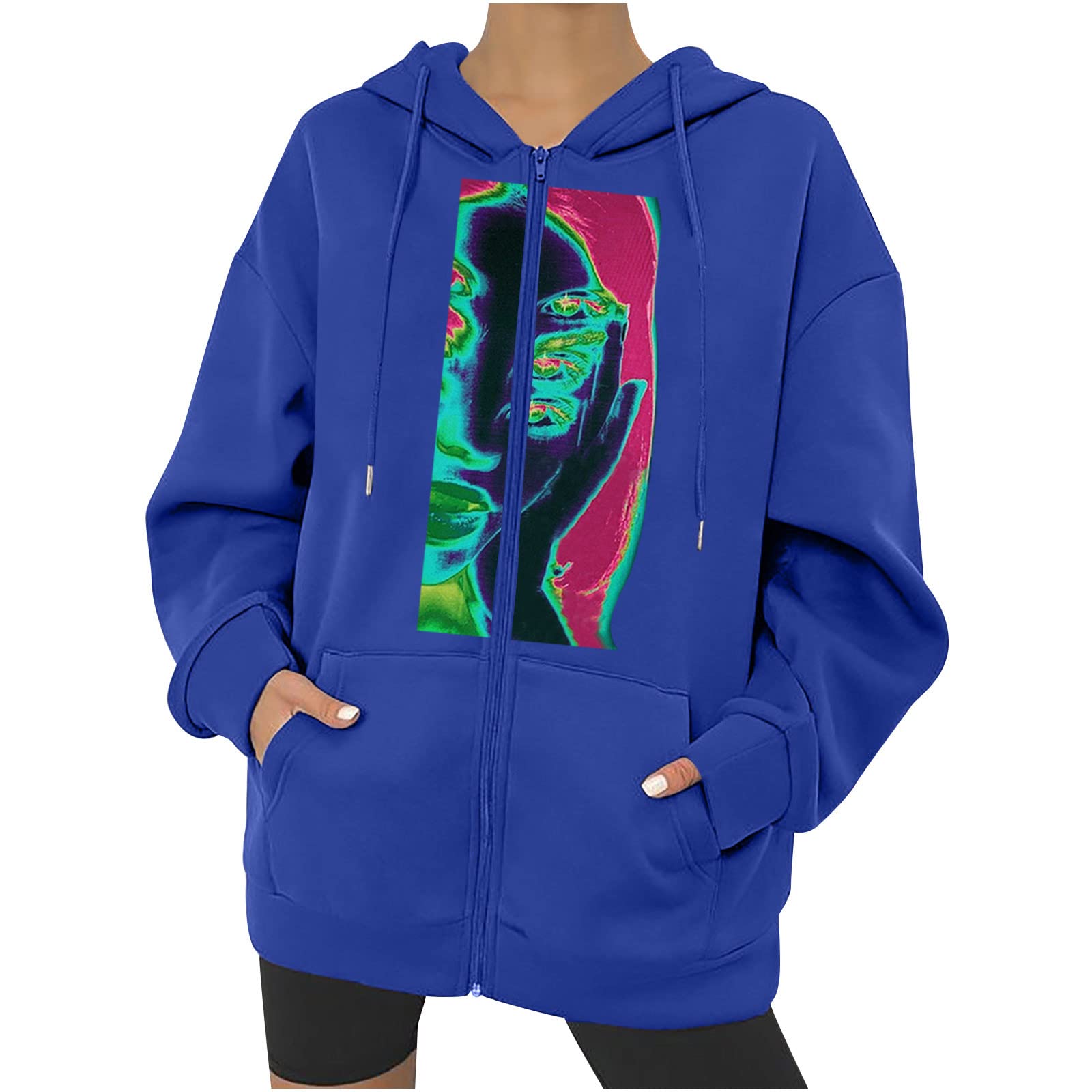 Women's Skull Skeleton Graphic Print Oversized Zip-Up Hoodie - Y2K Streetwear Sweatshirt for Autumn Winter | Cozy Casual Wear for Street Fashion & College Outfits