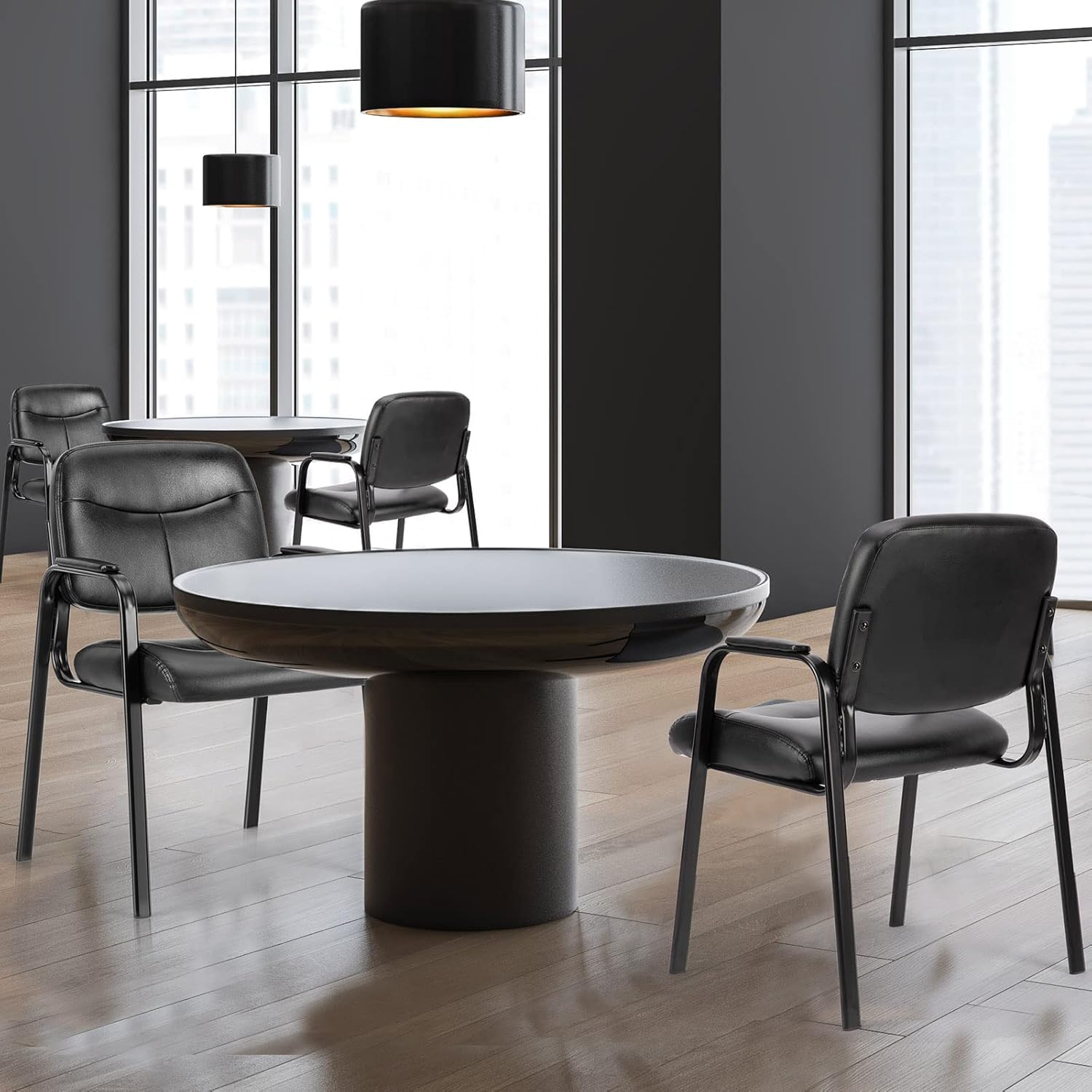 DUMOS 4-Piece Waiting Room Chairs Set with Padded Arms - Genuine Leather Office Guest Reception Chairs for Home, Desk, Conference, Lobby, Church, Medical Clinic - Ergonomic Lumbar Support for Elderly & Students - Perfect for Reception Areas, Doctor's Offices & School Waiting Rooms
