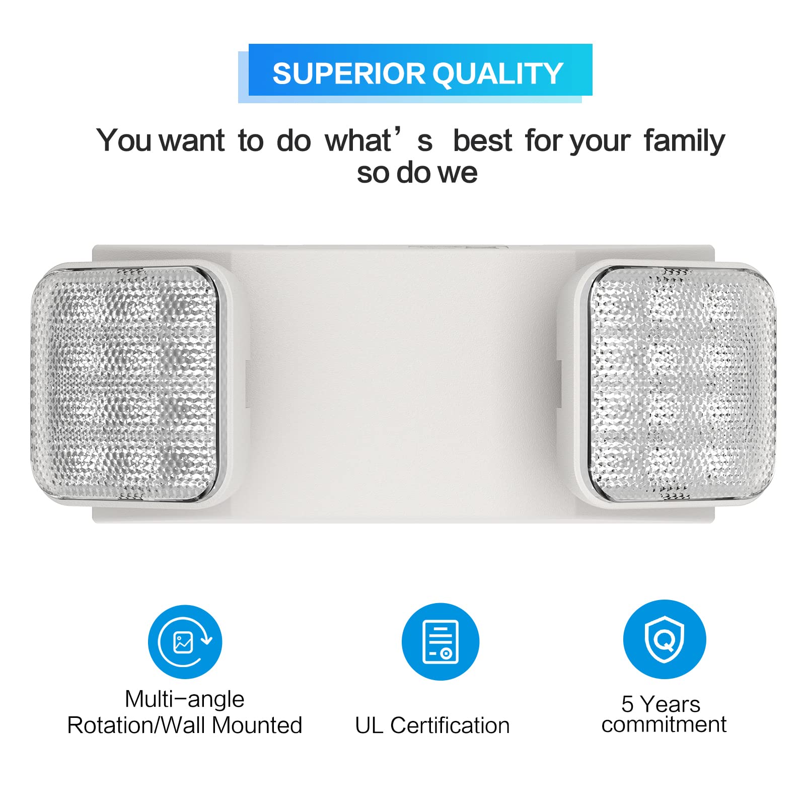SPECTSUN 4-Pack White Emergency Lights with Battery Backup - Commercial & Home Use LED Emergency Light Fixtures for Power Outages, Safety Signs, Stairwells & Exit Routes