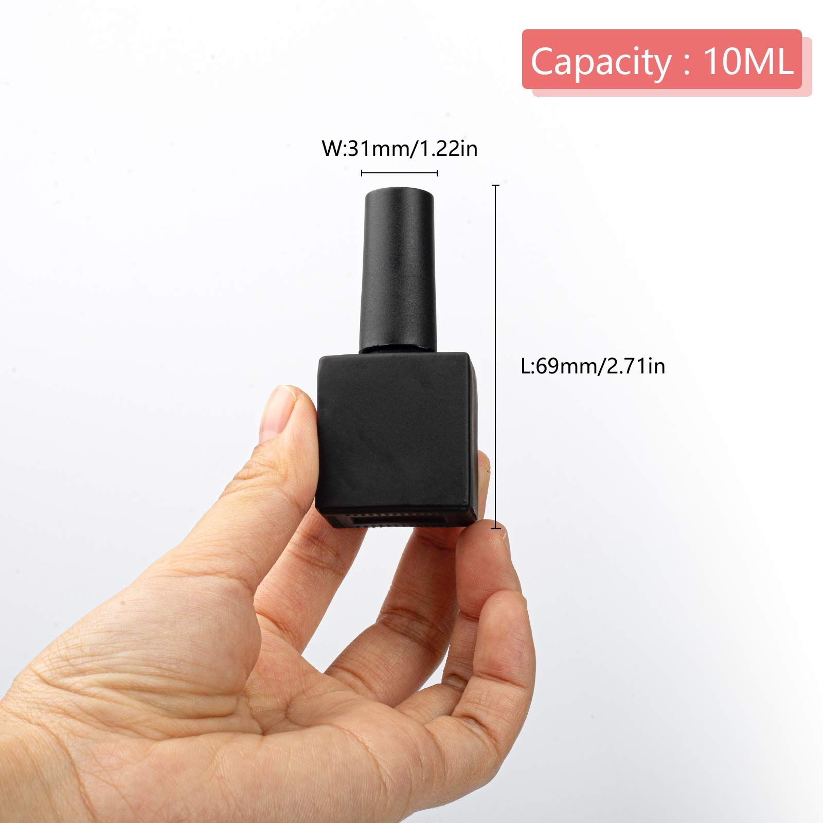 GTHER 20PCS Empty Refillable Nail Polish Bottles - 10ML Glass Containers with Brush Cap, Funnel & Mixing Balls for DIY Nail Art, Salon Use & Travel Storage - Black