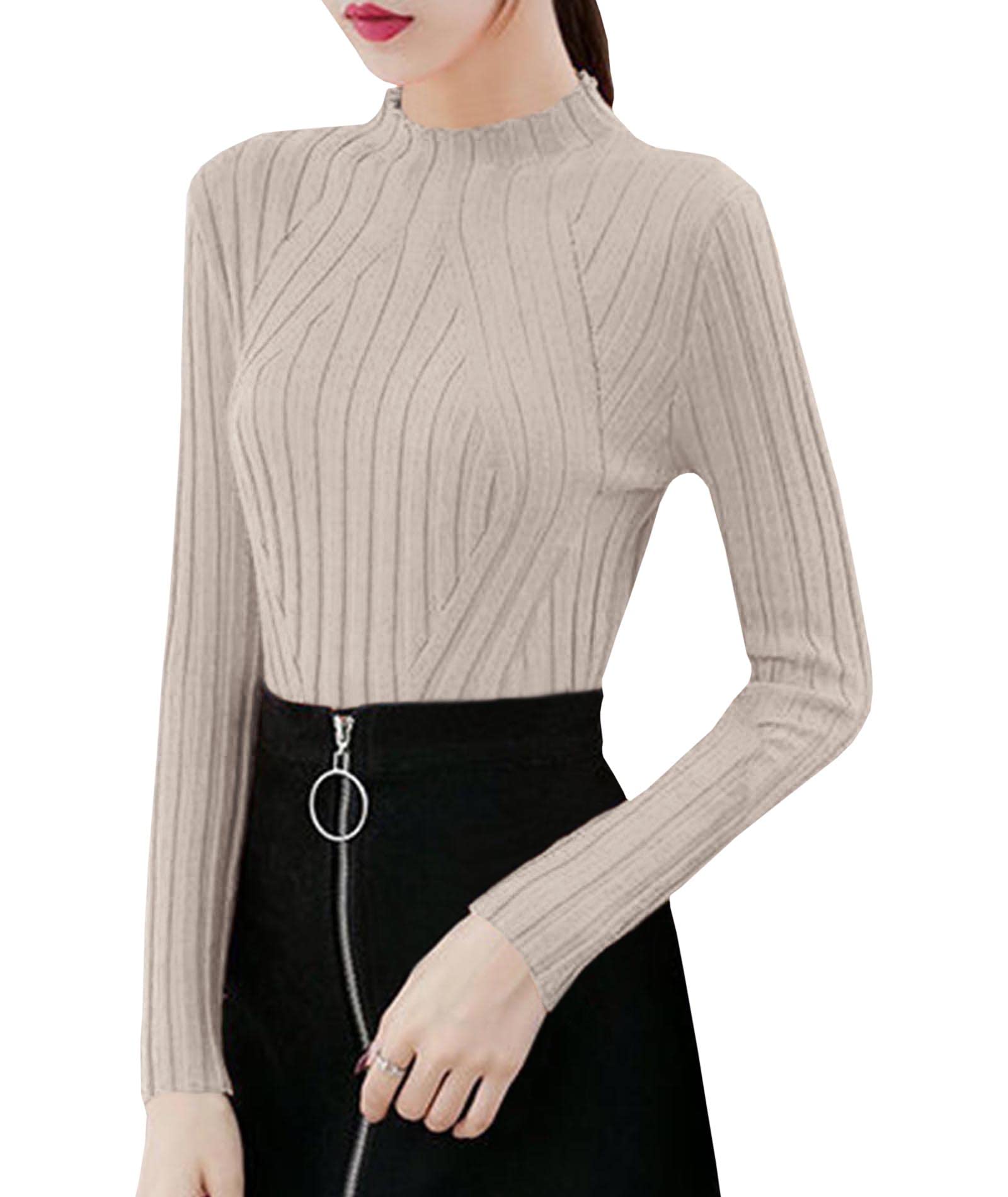 FYEARFOX Women's Mock Neck Ribbed Knit Sweater - Long Sleeve Bodycon Pullover Top for Fall & Winter | Casual Office Wear, Date Night Outfits, Layering Essentials