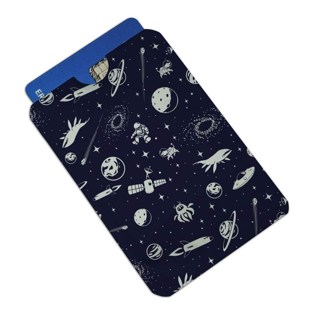 Space Themed RFID Blocking Credit Card Holder Set of 4 - Stars, Planets, Aliens & Astronauts Design for Wallet & Purse Protection | Perfect for Travel, Shopping & Daily Use