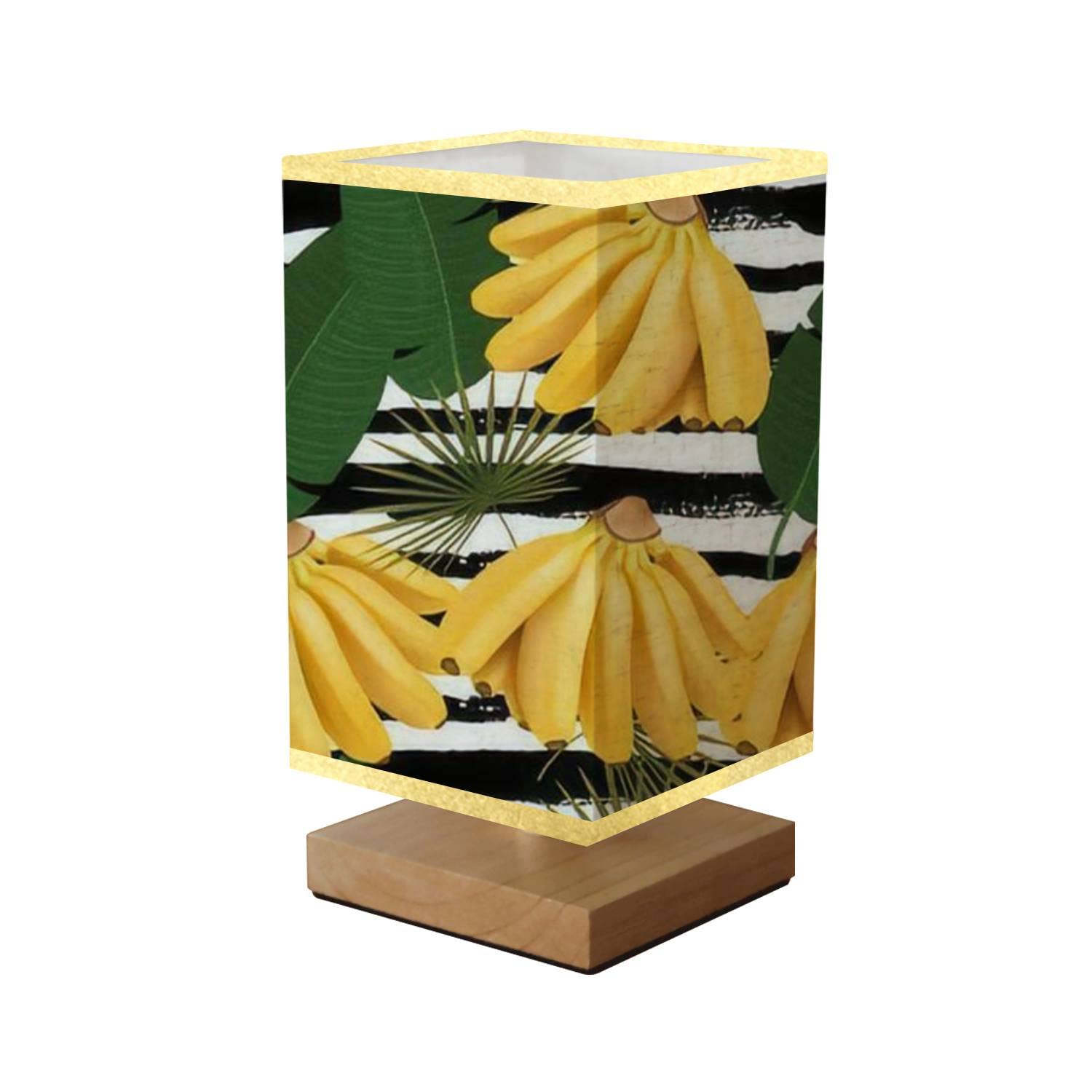 Modern Square Bedside Table Lamp with Realistic Banana Bunch & Tropical Leaves Design - Dimmable Nightstand Lamp with Wooden Base & Flaxen Fabric Shade for Bedroom, Living Room, Nursery - Perfect for Reading, Relaxing & Creating Cozy Ambiance