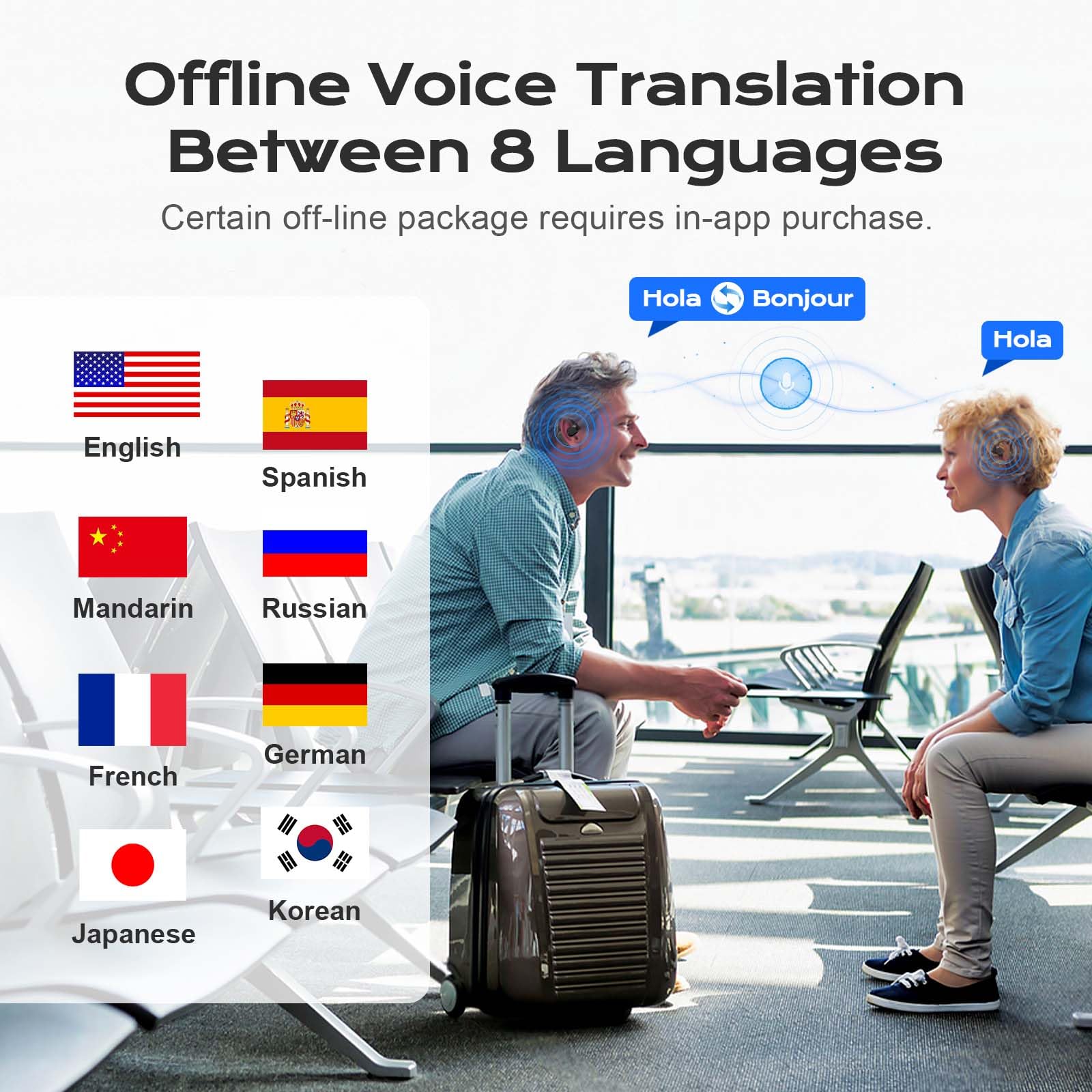 AI Translator Earbuds - 144 Languages Real-Time Two-Way Translation with Noise Cancellation | Wireless Bluetooth Earbuds for Travel, Business Meetings & Language Learning (Black)