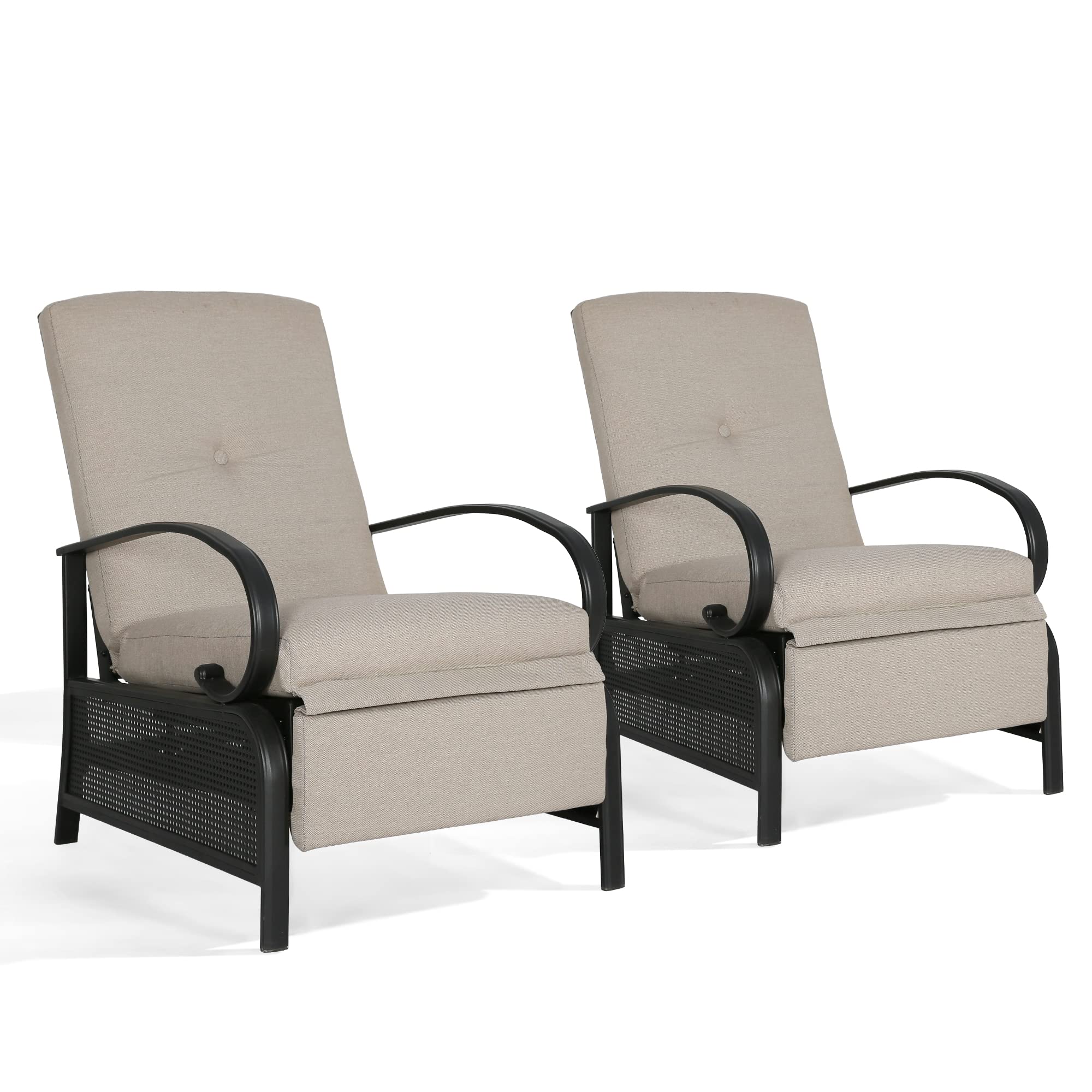 Ulax 2-Piece Adjustable Patio Recliner Chair Set - Outdoor Metal Lounge Chairs with Thick Cushions & Sailcloth Beige Fabric - Perfect for Poolside Relaxation, Backyard Lounging, and Patio Furniture