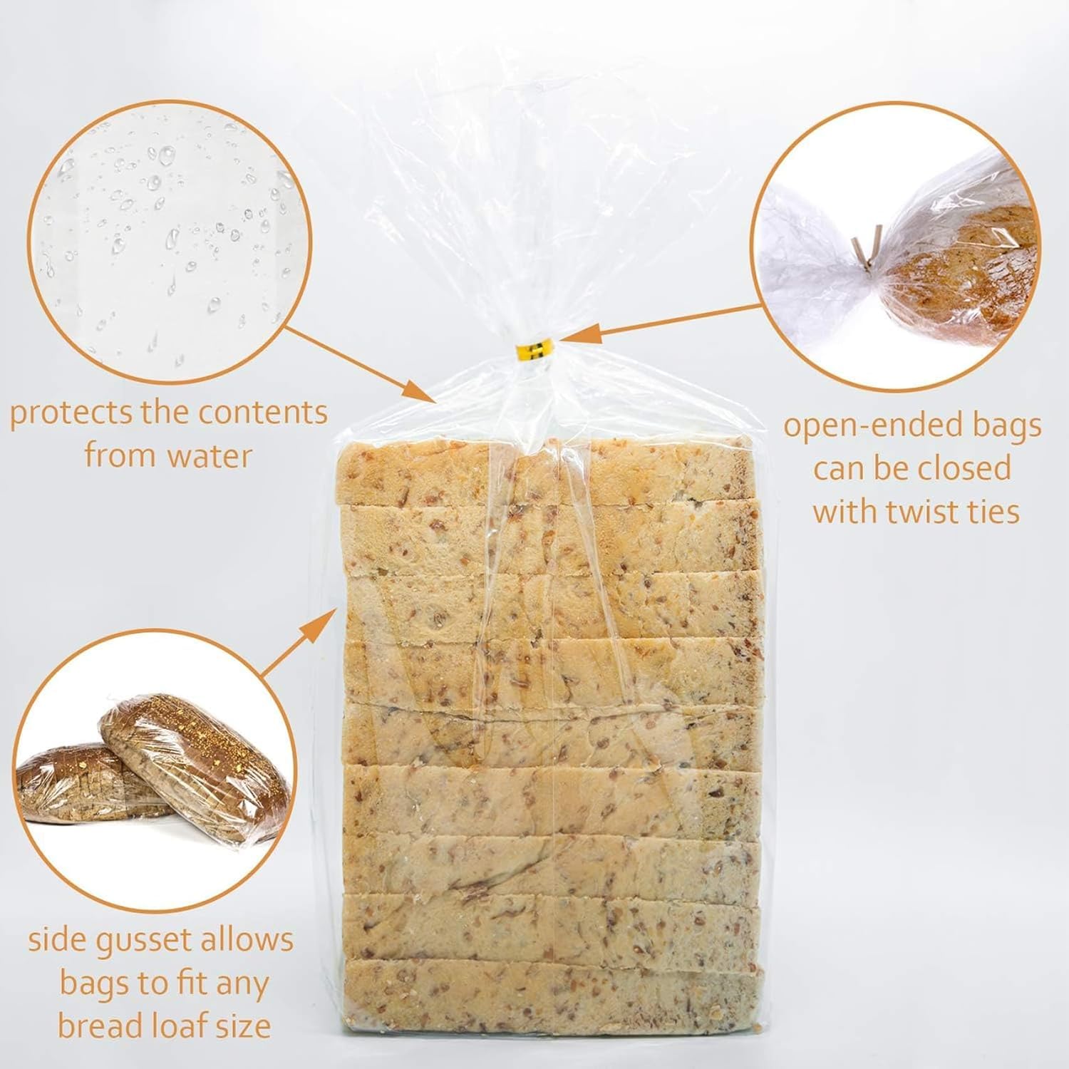 50 Pack Clear Bread Bags for Homemade Bread - 18x4x8 Inches Loaf Bags with Twist Ties | Perfect for Bakery, Bread Storage & Gift Packaging