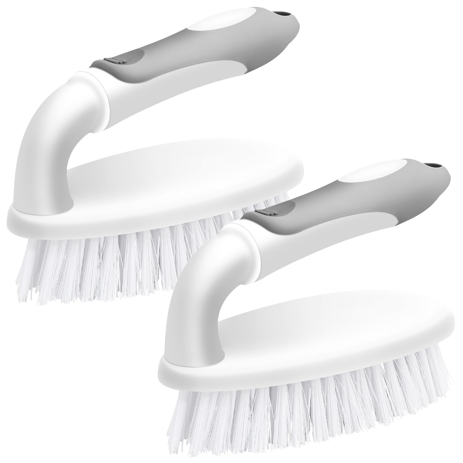 Heavy Duty Scrub Brush with Handle - Stiff Bristle Cleaning Brush for Bathtub, Shower, Kitchen Sink, Bathroom & Floor - Perfect for Deep Cleaning Grout, Tile & Tough Stains (2-Pack)