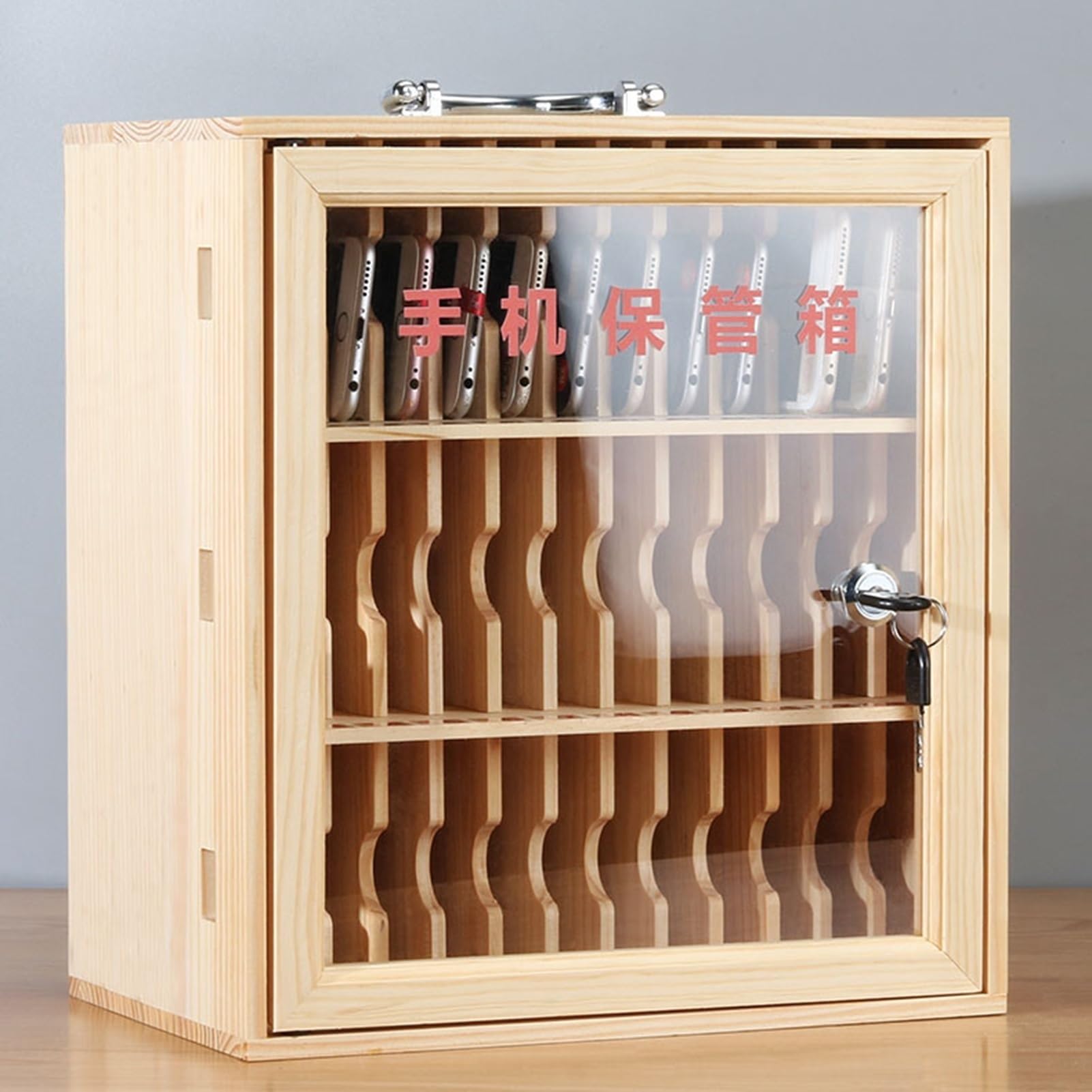 Wooden Cell Phone Storage Locker - 36 Slots Phone Holder Cabinet with Handle for Classroom, Office, and Meeting Rooms | Secure Mobile Device Organizer for Schools, Workplaces & Events