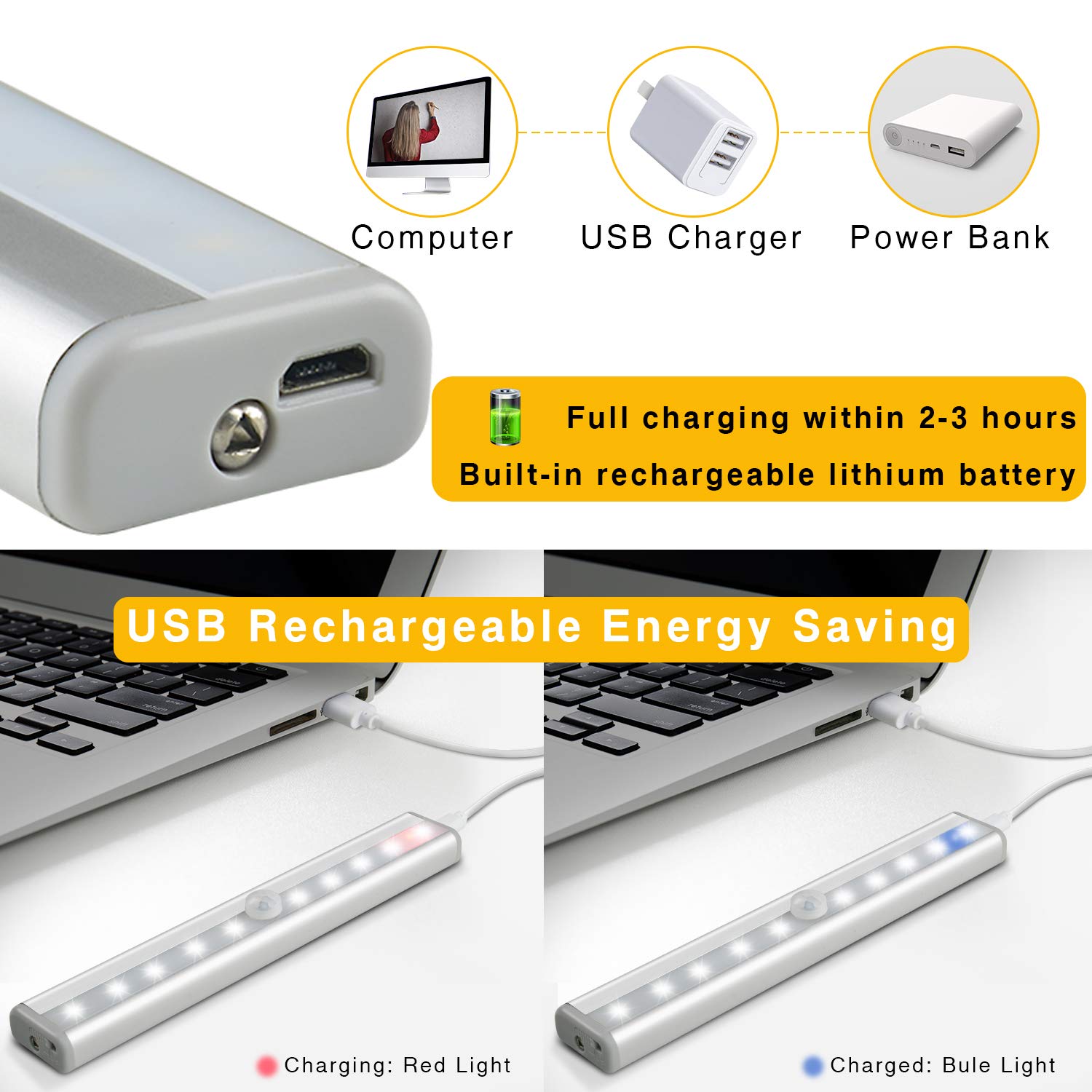 Diomart 20-LED Rechargeable Wireless Closet Light with Remote & Touch Control - Under Cabinet Lighting for Kitchen, Wardrobe, Stairs, Hallway - Stick Anywhere Night Light Bar (1 Pack) - Perfect for Bedrooms, Closets & Dark Spaces