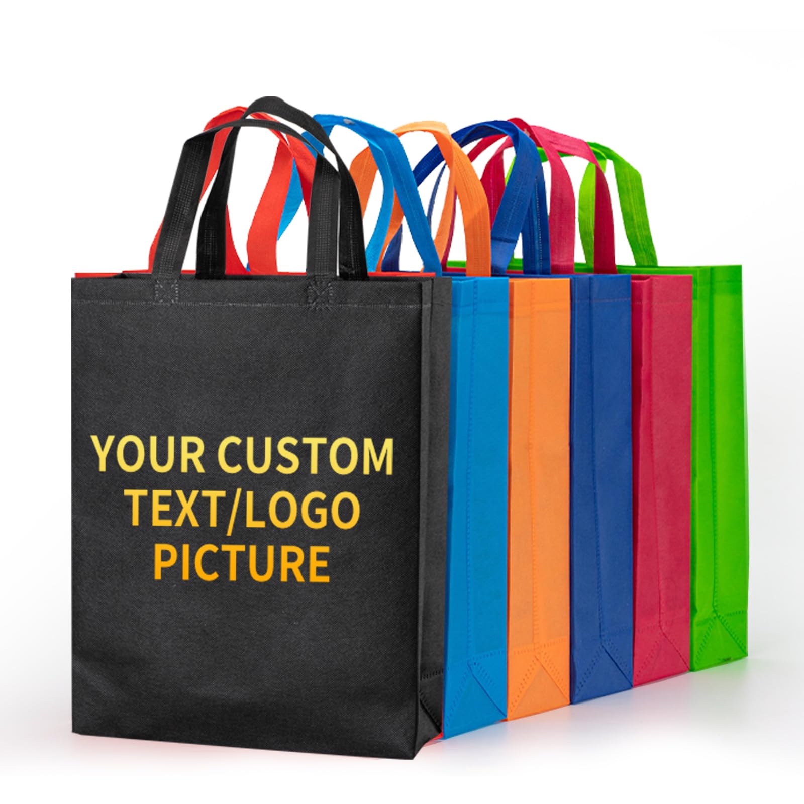 Custom Printed Non-Woven Tote Bags 100pcs - Personalized Reusable Shopping Bags with Strong Handles - Bulk Eco-Friendly Grocery Bags for Promotional Events, Retail Packaging & Travel Accessories - Perfect for Branding, Gift Giving & Sustainable Shopping