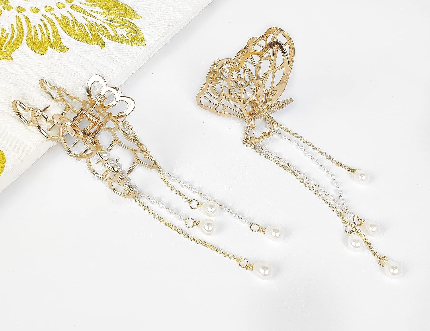 BellaStella Large Metal Heart Butterfly Tassel Hair Claw Clip for Women - 2 Pack Hair Accessories for Party, Wedding, Prom & Everyday Use