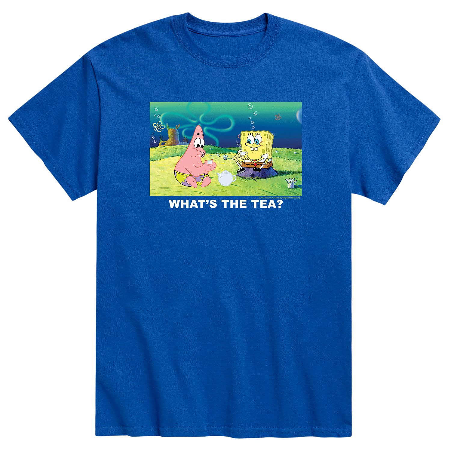 HYBRID APPAREL Spongebob Squarepants 'What's The Tea' Men's Graphic T-Shirt - Funny Cartoon Tee for Casual Wear, Gifts & Pop Culture Fans