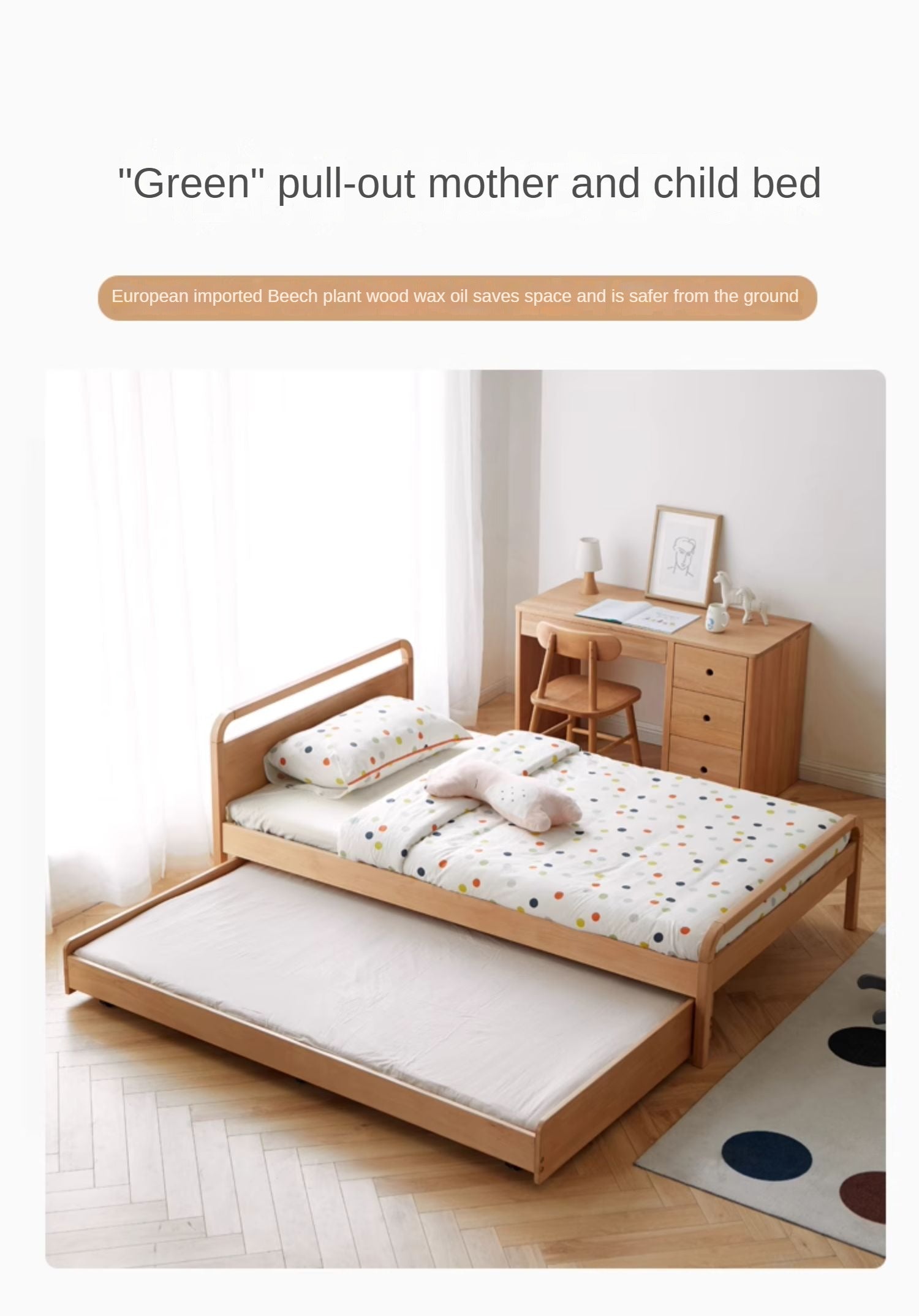 Solid Beech Wood Space-Saving Bunk Bed with Guardrails - Sturdy Twin Over Twin Loft Bed for Kids & Teens - Perfect for Small Bedrooms, Guest Rooms & Dormitories