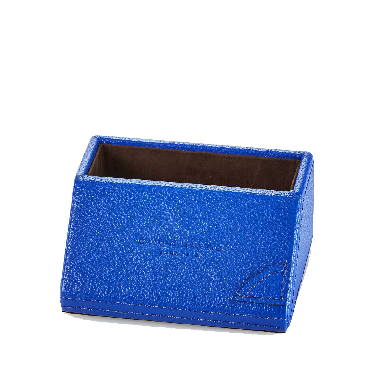 Campo Marzio Pebbled Leather Business Card Holder for Desk - Premium Blue Leather Card Organizer | Perfect for Office, Meetings & Professional Networking