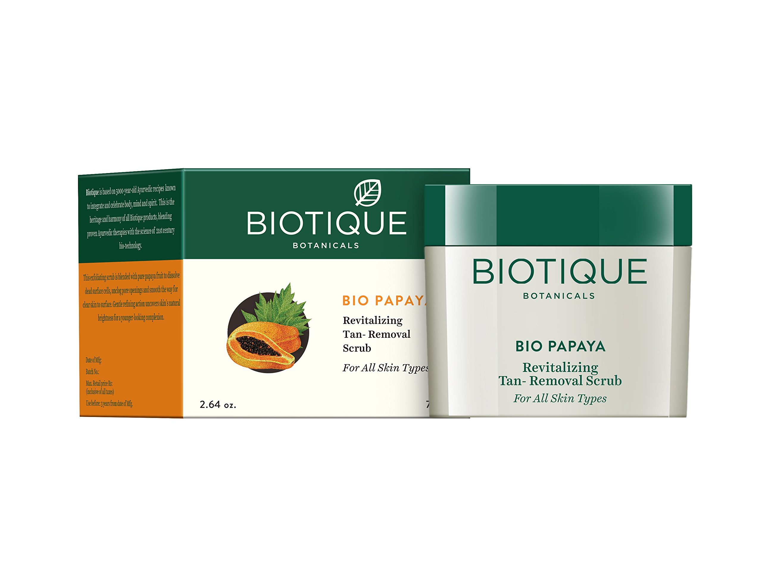 Biotique Bio Fruit Whitening & Depigmentation Face Pack 75g + Papaya Revitalizing Tan Removal Scrub 75g - Brightening Skincare Set for Glowing Complexion | Perfect for Daily Face Care & Sun Damage Repair