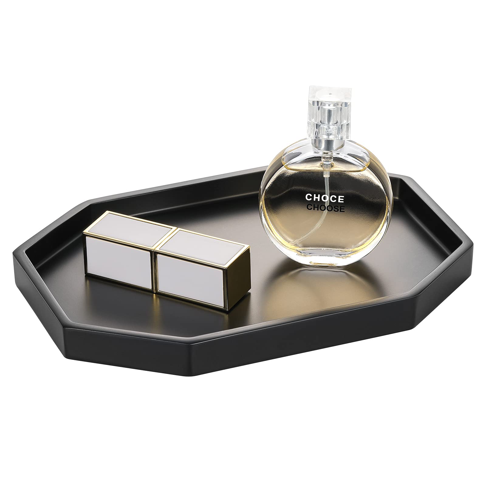 Elegant Octagon Resin Vanity Tray - Jewelry Ring Dish & Perfume Organizer for Bathroom, Dresser, Countertop - Matte Black Marble Home Decor | Perfect for Jewelry Storage, Candle Display & Bathroom Essentials Organization