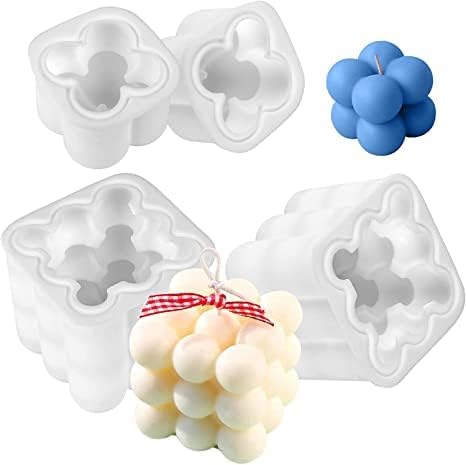 Premium Silicone Candle Molds Set of 4 - 2 Cavity Small & Large Bubble Cube Molds for DIY Candle Making, Baking, Chocolate, Soap & Resin Crafts - Perfect for Home Decor, Wedding Favors, Spa Gifts & Relaxation Therapy