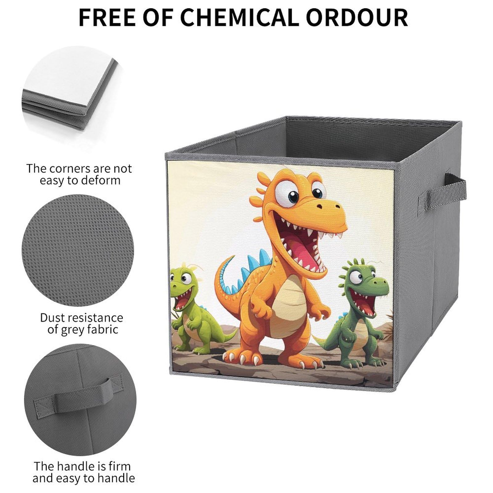 2PCS Foldable Storage Bins with Cartoon Dinosaur Print - Large Capacity Storage Boxes with Handles for Playroom, Office & Home Organization - Perfect for Kids' Toys, Books & Clutter Control