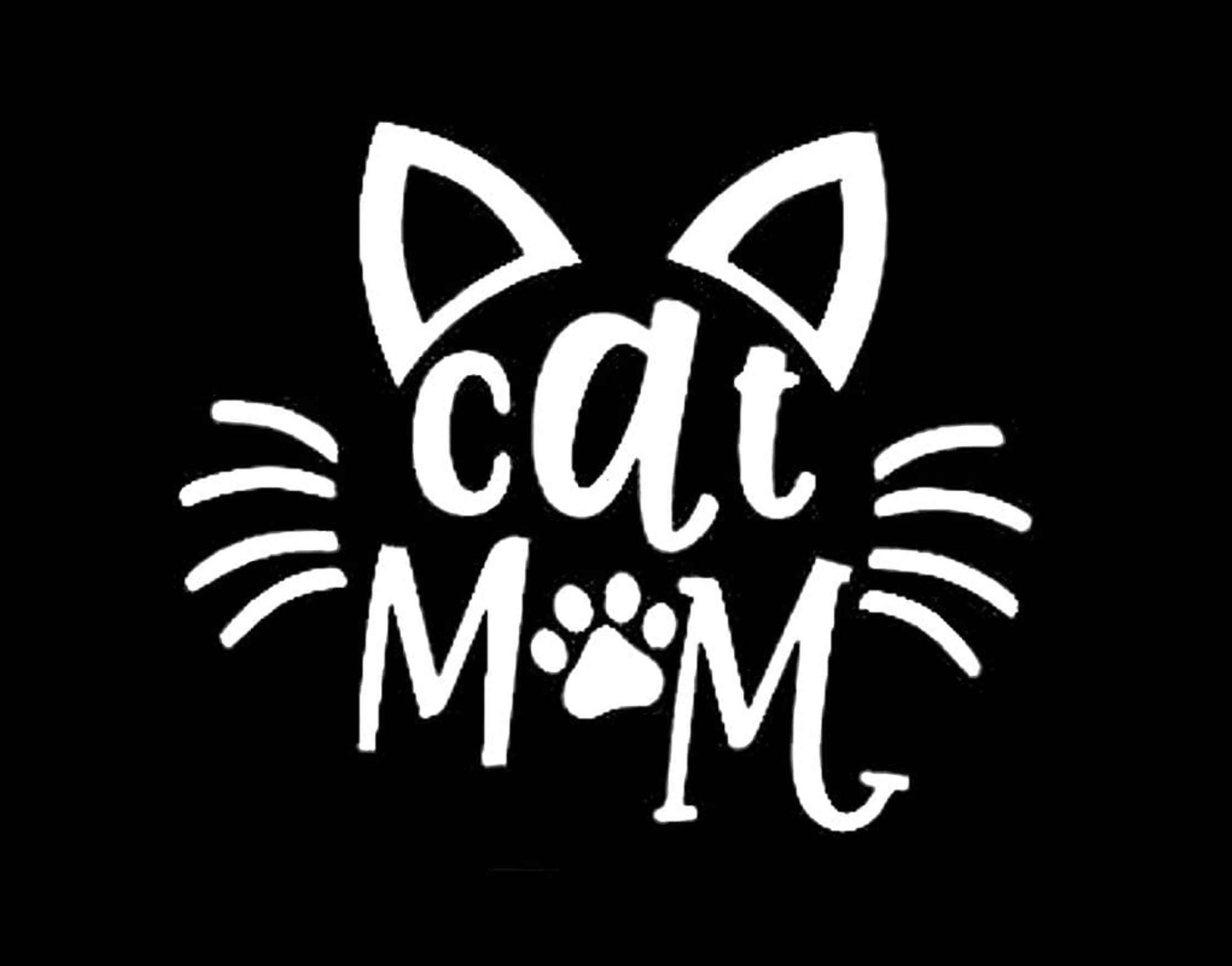 Cat Mom Ears Whiskers Paw Print Vinyl Decal Sticker - White - 5.5x4.6 Inches - Waterproof Car Decal for Vehicles, Laptop, Wall & Window Decor - Perfect for Cat Lovers & Pet Parents - PI 0397