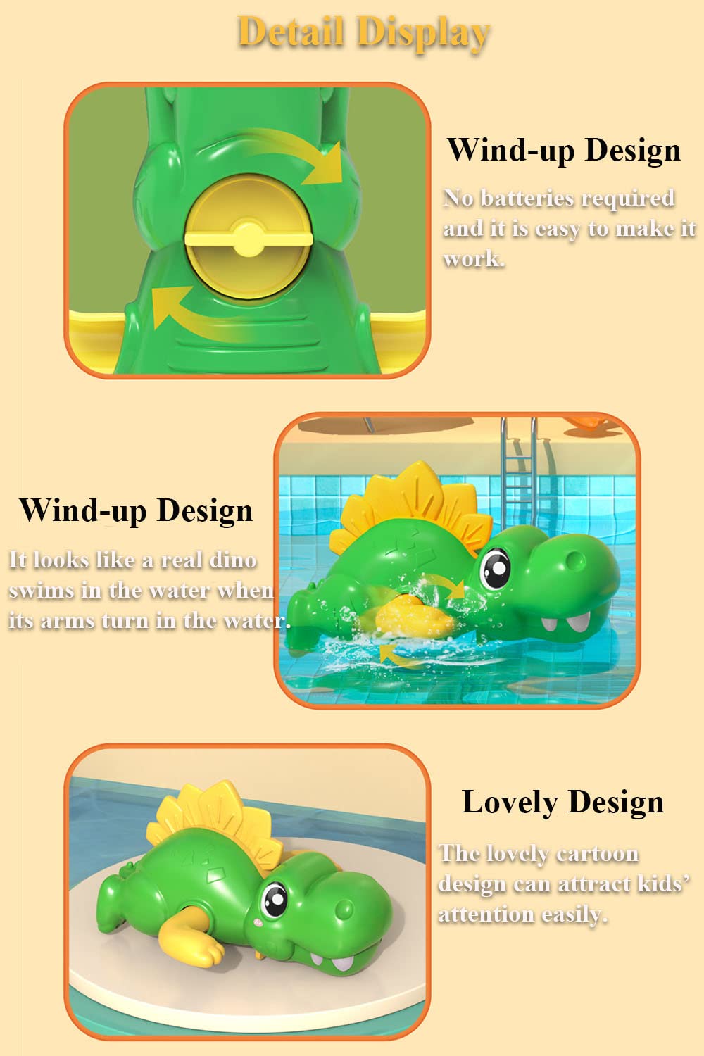 Wind-Up Dinosaur Bath Toy - Swimming Dino Bathtub Toy with Clockwork Mechanism, Fun Water Play Toy for Kids (Green) | Perfect for Bathtime Fun, Pool Parties & Sensory Play