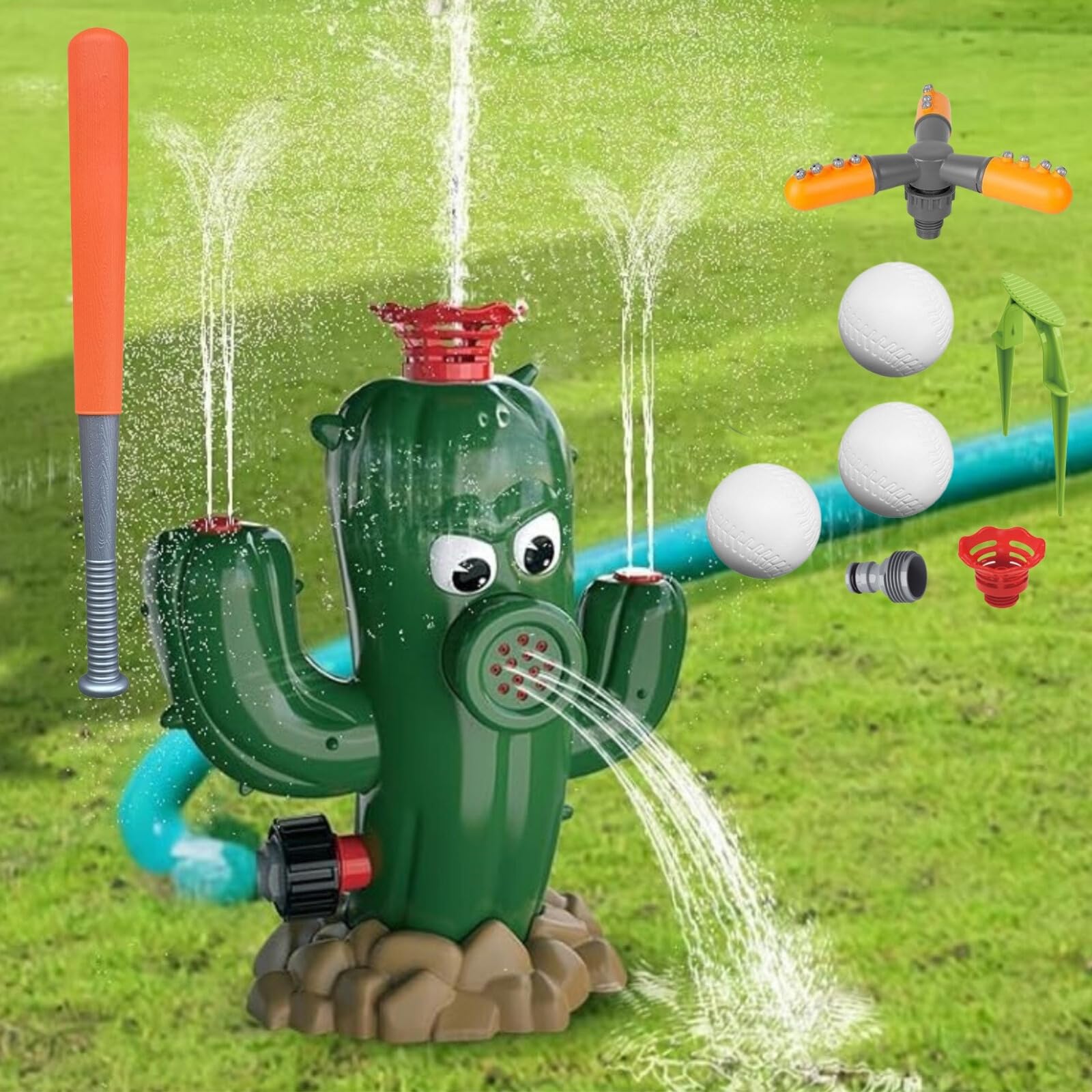 **3-in-1 Water Sprinkler Baseball Game Set for Kids – Outdoor Summer Fun with 3 Baseballs & Adjustable Sprinkler Heads – Perfect for Backyard, Lawn, Garden, and Pool Parties**