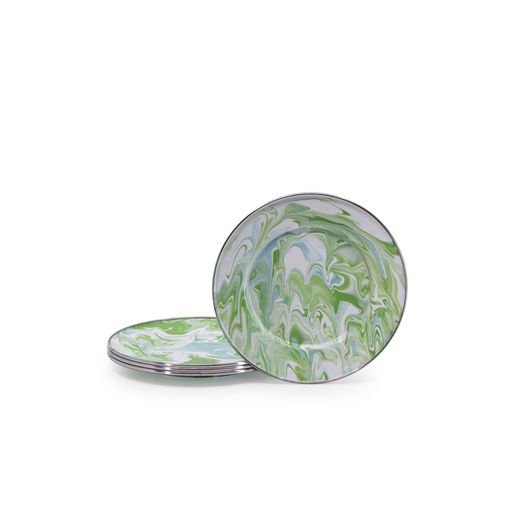 Modern Monet Swirl Enamelware Plates - Set of 4 (8.5 Inch) for Sandwiches, Salads & Appetizers - Elegant Dinnerware for Home, Picnics & Outdoor Dining