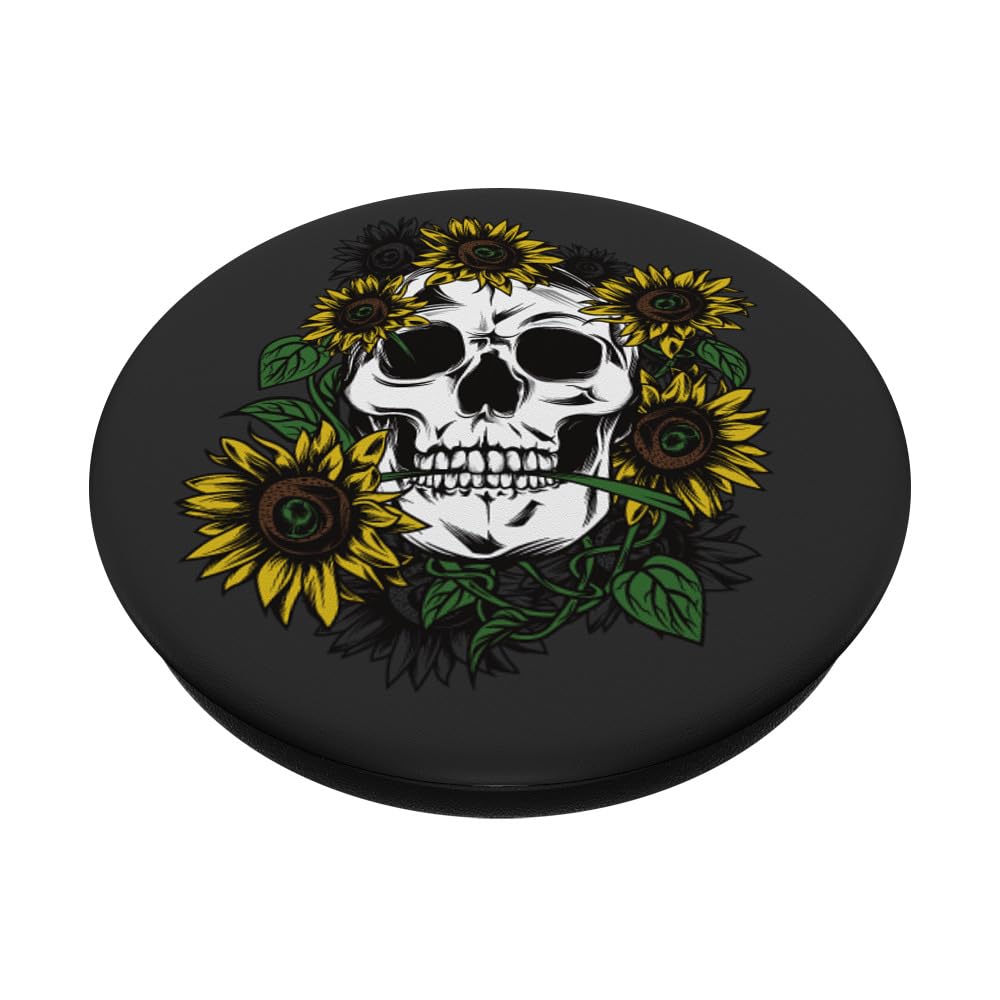 Sunflower Skull PopSockets PopGrip - Swappable Phone Grip with Strong Adhesive for iPhone, Samsung & Tablets | Cute Floral Design for Girls, Women | Perfect for Selfies, Texting & Watching Videos