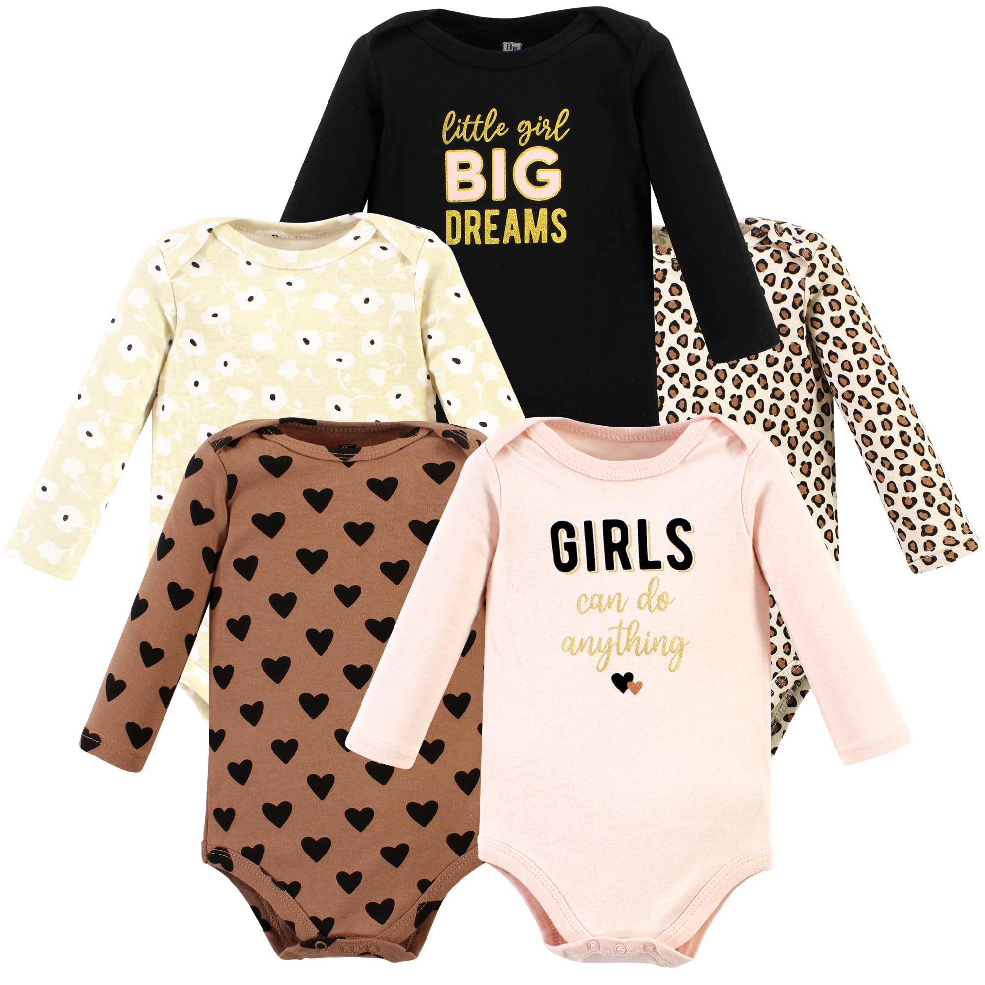 Hudson Baby Unisex Cotton Long-Sleeve Bodysuits - Cinnamon Hearts Print, 9-12 Months | Soft & Comfortable Infant Onesies for Everyday Wear, Playtime & Photo Shoots