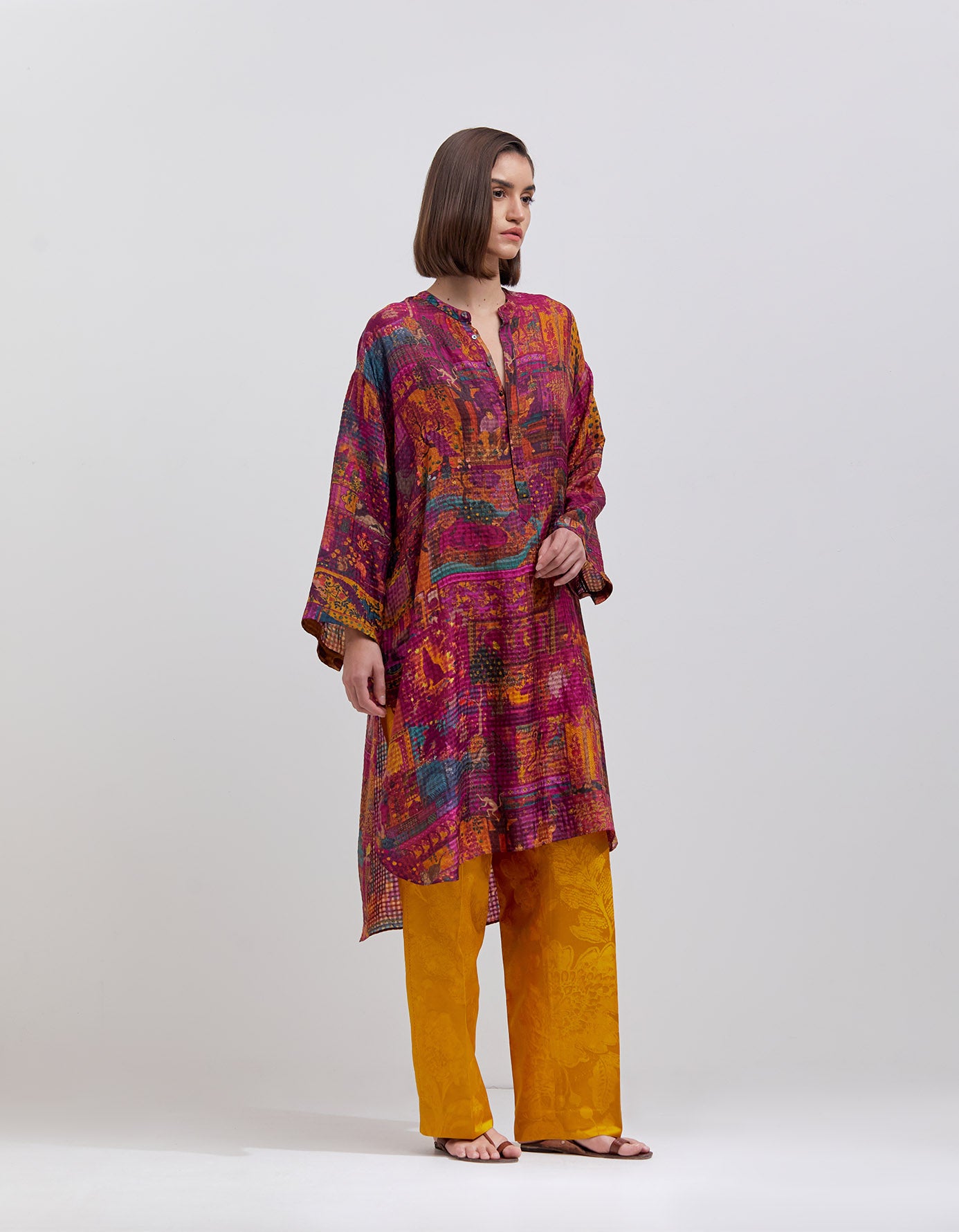 Azaad Silk Damask Mustard Trousers for Women - Elegant & Comfortable Pants for Office, Party & Special Occasions
