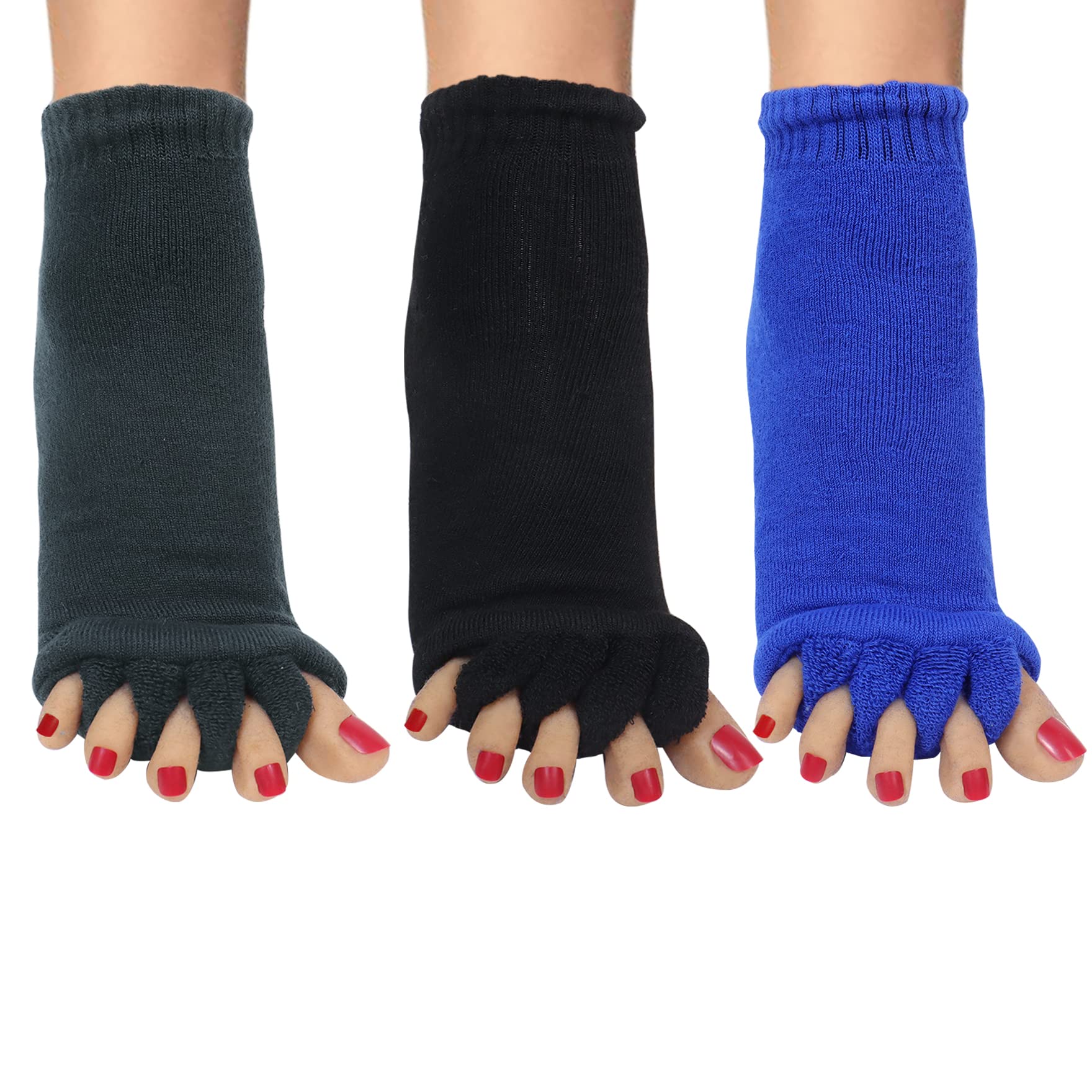 Klmnop Women's Yoga & Gym Toe Separator Socks - 3 Pack for Foot Alignment, Five Toe Design - Perfect for Yoga, Pilates, Workouts & Post-Workout Recovery