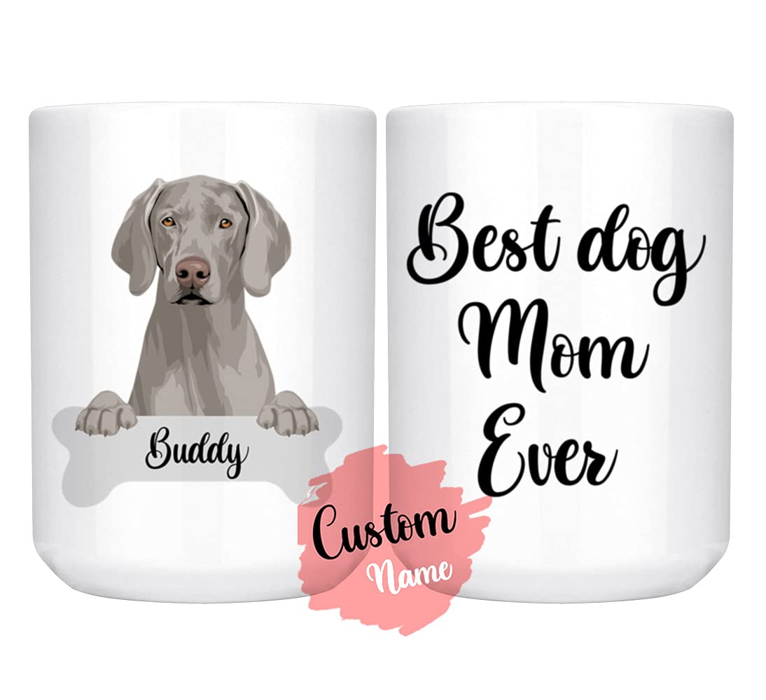 Personalized Weimaraner Dog Mug for Mom & Dad - Grey Ghost Dog Lover Gift - Custom Weimaraner Grandpa Grandma Cup - Best Dog Mom & Dad Present - 15 oz White Ceramic Mug - Perfect for Coffee, Tea & Gifts for Dog Owners