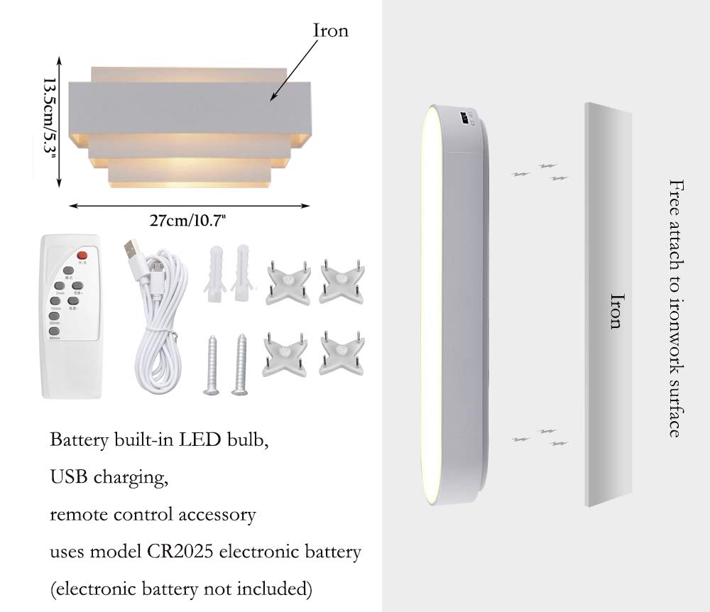ANYE 2-Pack Dimmable LED Wall Lamp - USB Rechargeable, Magnetic Base, Remote Control - Modern White Metal Design for Bedroom, Reading Nook, Staircase & Loft Lighting