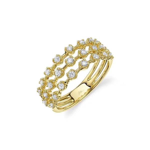 14K Yellow Gold Diamond Crown Three Row Stackable Ring for Women - Elegant Wedding, Engagement, Anniversary Gift for Her