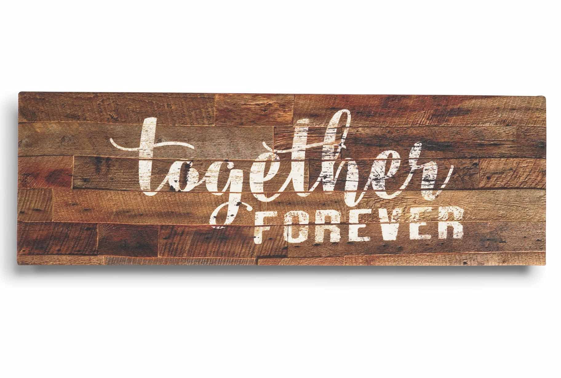 Together Forever Wall Art Decor - 6 x 17 Rustic Canvas Sign with Inspirational Quotes - Farmhouse Style Faux Plaque for Living Room, Bedroom & Home Office