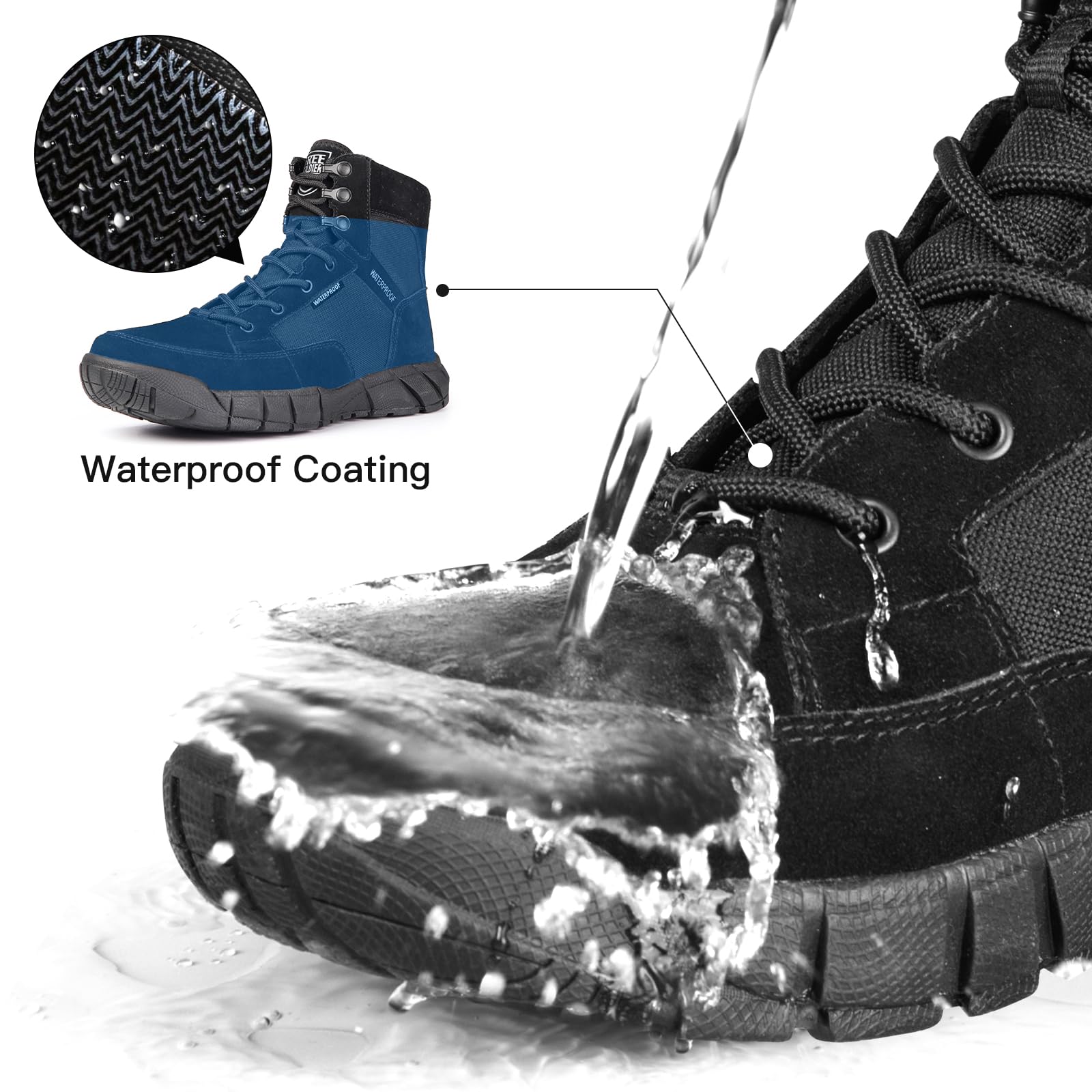 FREE SOLDIER Men's 6-Inch Waterproof Tactical Hiking Boots - Military Combat & Outdoor Work Boots for Desert, Camping, and Heavy Duty Use