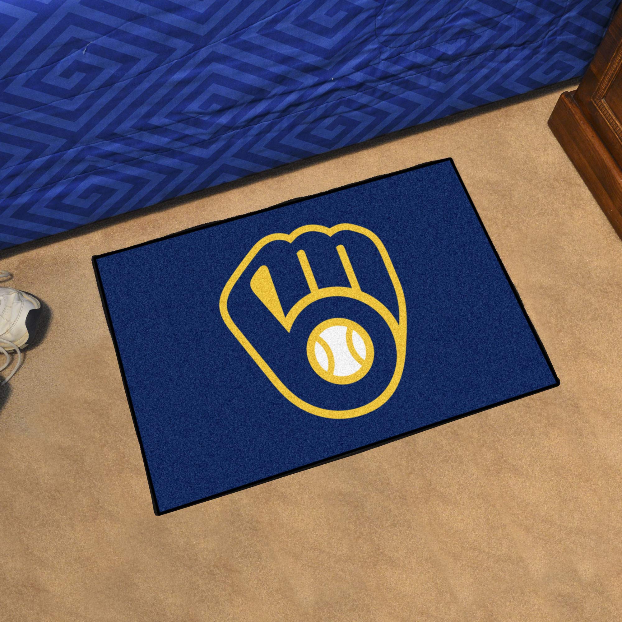 Fanmats 6491 MLB Milwaukee Brewers Nylon Starter Rug - Durable Non-Slip Baseball Team Mat for Living Room, Bedroom, and Game Room Decor