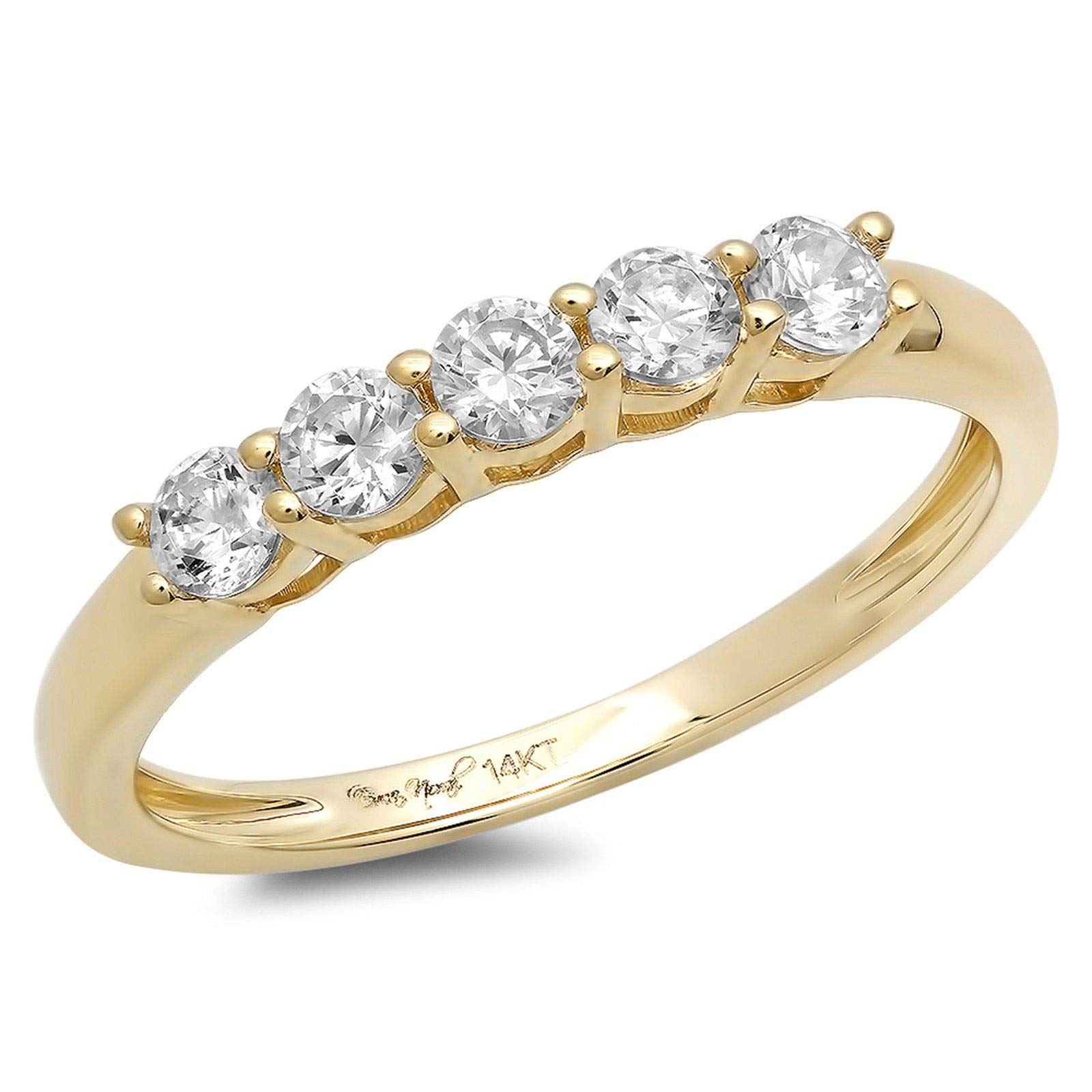 0.4 Carat Round Brilliant Cut VS1-VS2 Clarity J-K Color Genuine Lab-Grown Diamond 14K Yellow Gold Stackable Wedding Band - Elegant Engagement Ring, Promise Ring & Anniversary Jewelry for Women