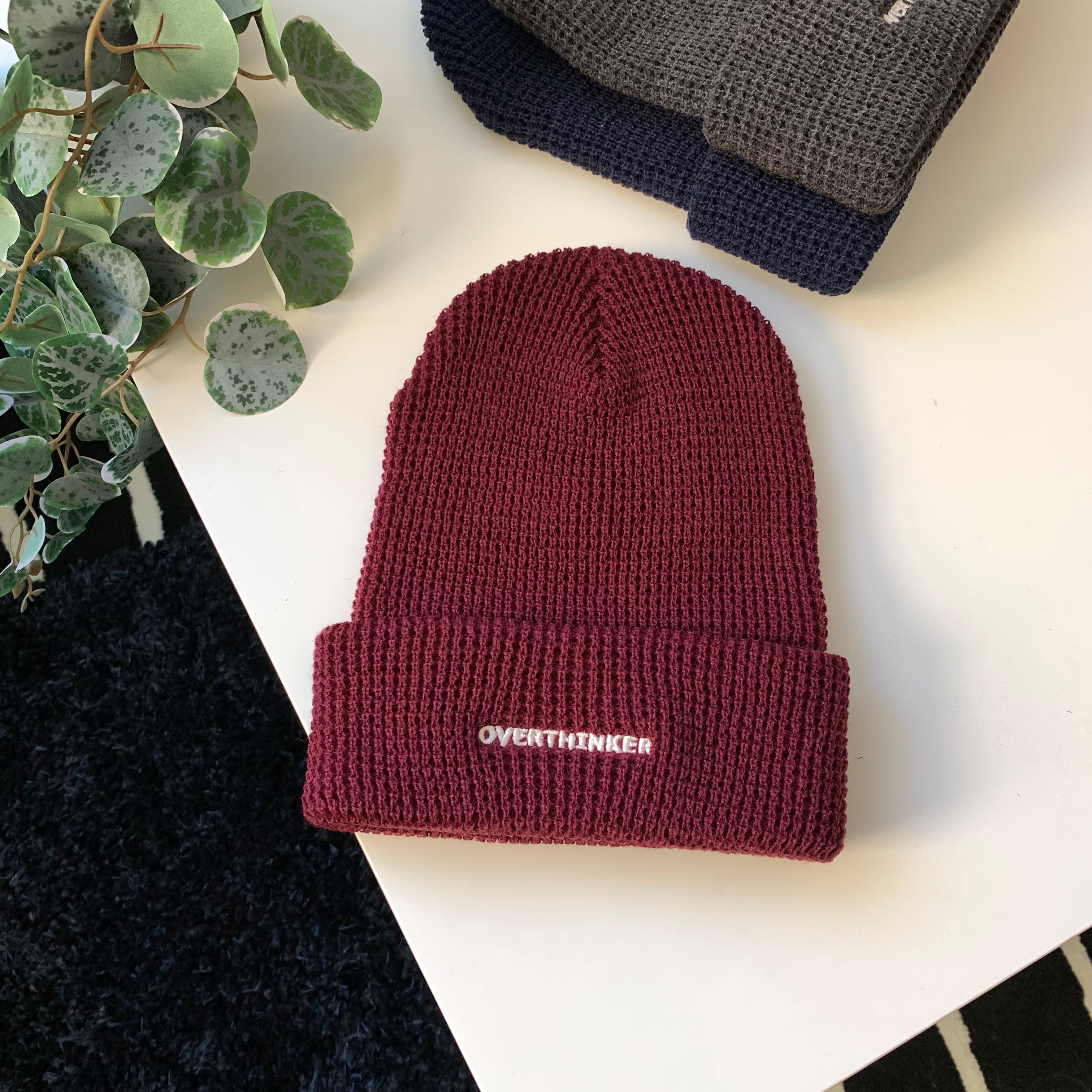 Studio Sample OVERTHINKER™ Waffle Knit Cuffed Beanie - Soft Winter Hat for Men & Women - Perfect for Cold Weather, Outdoor Activities and Streetwear Fashion