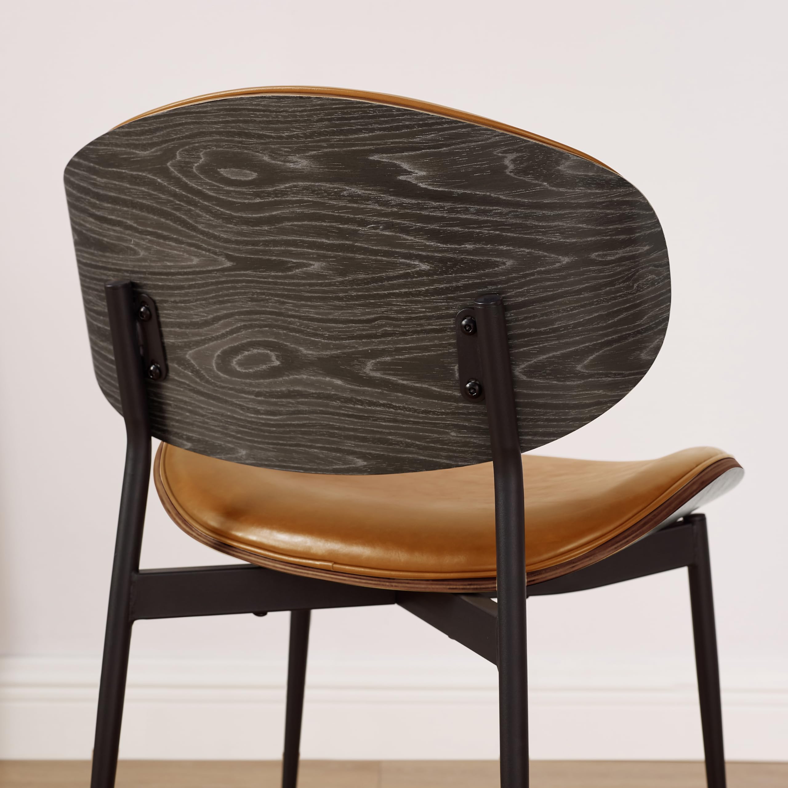 Art Leon Mid Century Modern Dining Chairs Set of 4 - Grey Oak Bentwood with Orange Faux Leather Upholstery & Black Metal Legs - Perfect for Kitchen, Dining Room or Bedroom Accent Chairs