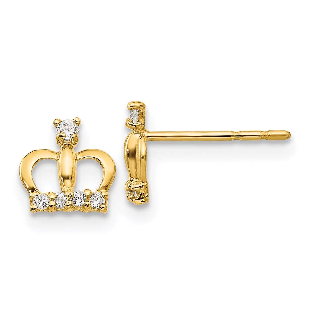 14K Yellow Gold Cubic Zirconia Crown Post Earrings for Women - Elegant Fine Jewelry Gift for Her - Perfect for Weddings, Anniversaries & Special Occasions