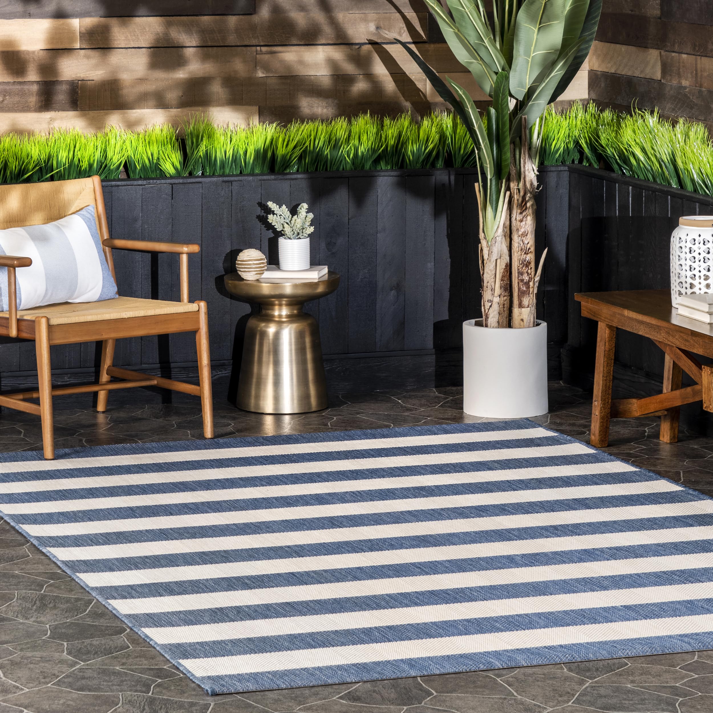 nuLOOM 8' x 11' Outdoor Performance Area Rug - OEKO-TEX Certified, Weather & Fade Resistant, High Traffic Rug for Patio, Balcony, Deck & Backyard - Durable Alexis Blue Design for Outdoor Entertaining & Relaxation